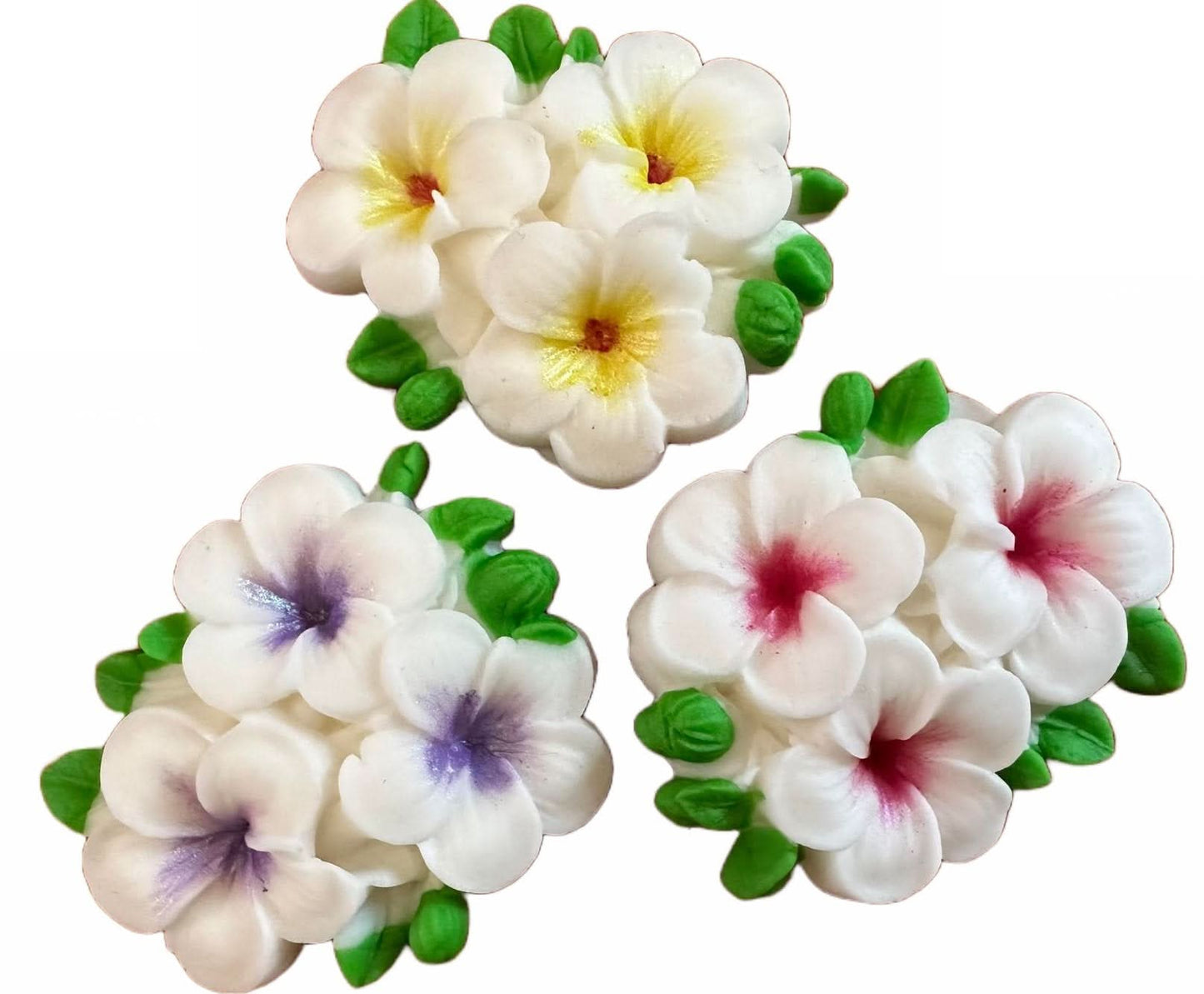 Set mit 3 essbaren Zuckerdekorationen, Plumeria-Blumen, Zuckerpasten-Dekorationen, Nati Shop