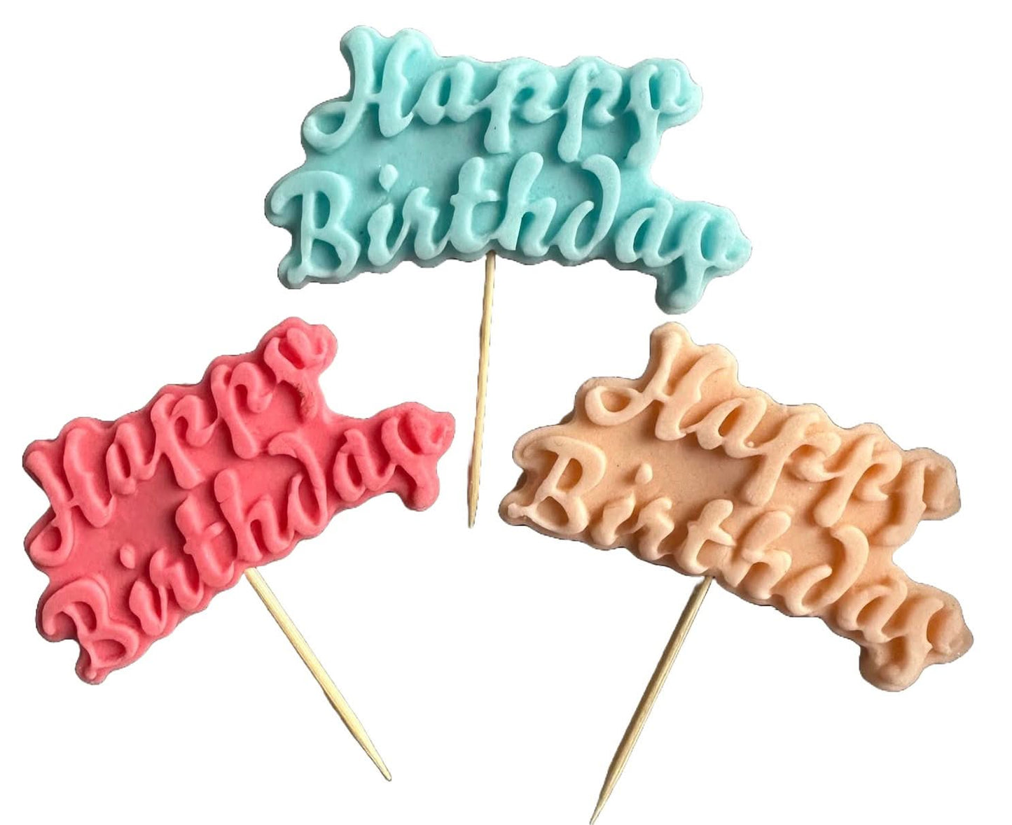 Set mit 3 essbaren Zuckerdekorationen, Happy Birthday Zuckerpastendekorationen Nati Shop