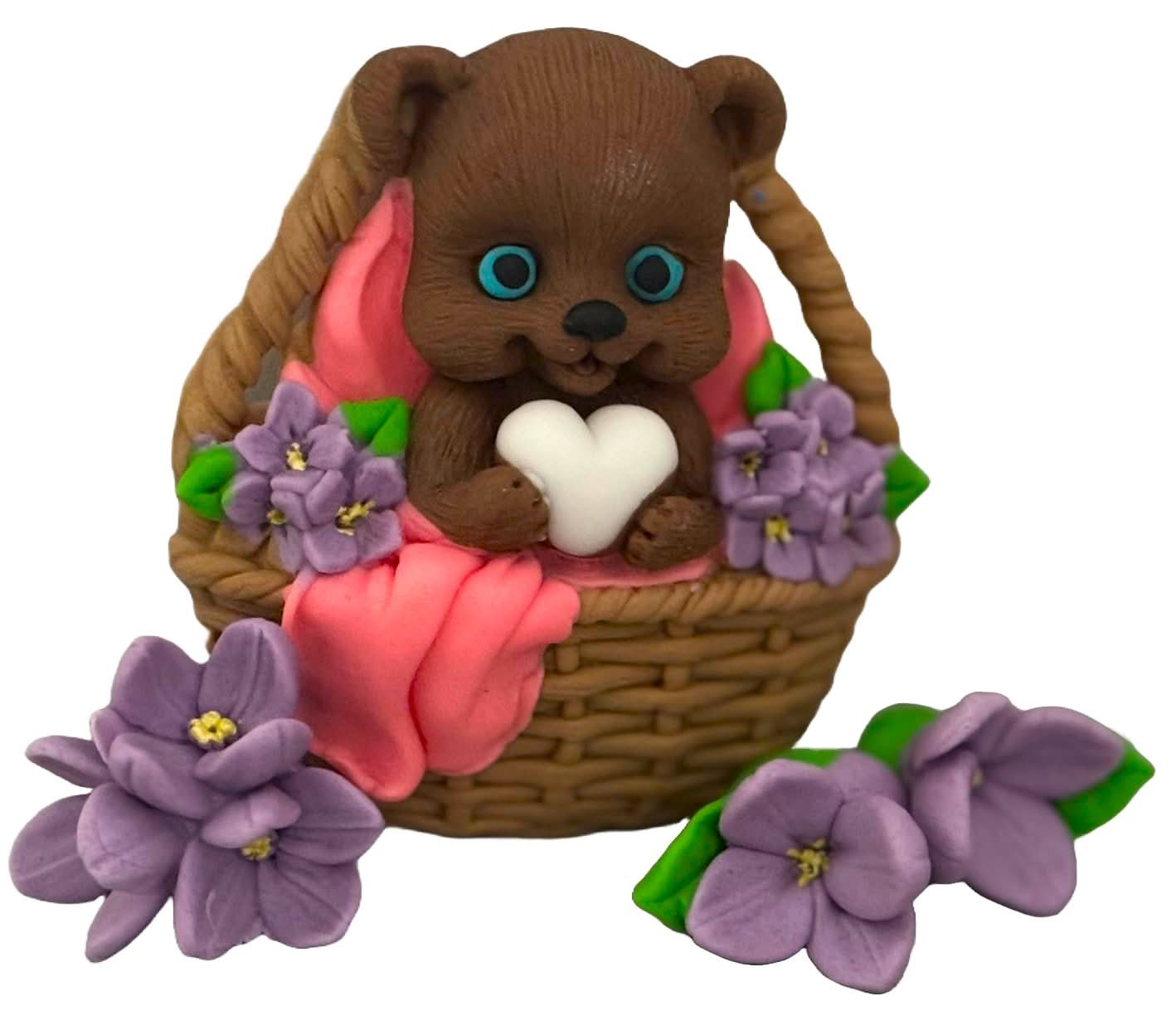 Set mit 4 essbaren Zuckerdekorationen, Teddybär im Korb. Dekorationen von Sugar Paste Nati Shop