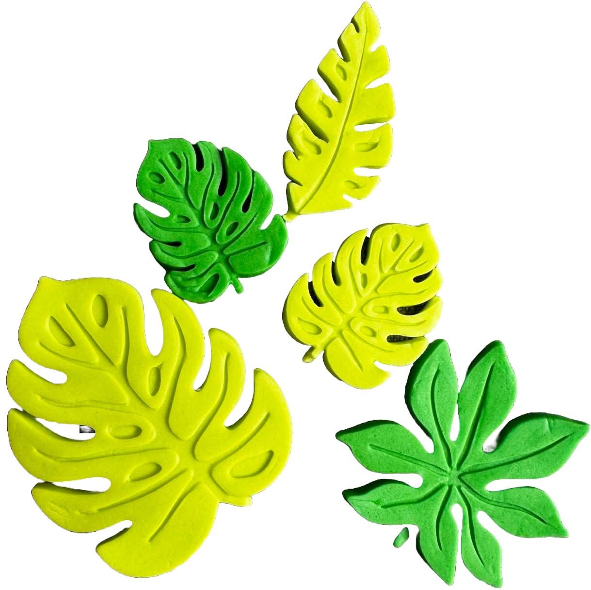 Set mit 5 essbaren Zuckerdekorationen, Dekorationen mit exotischen Blättern von Sugar Paste Nati Shop