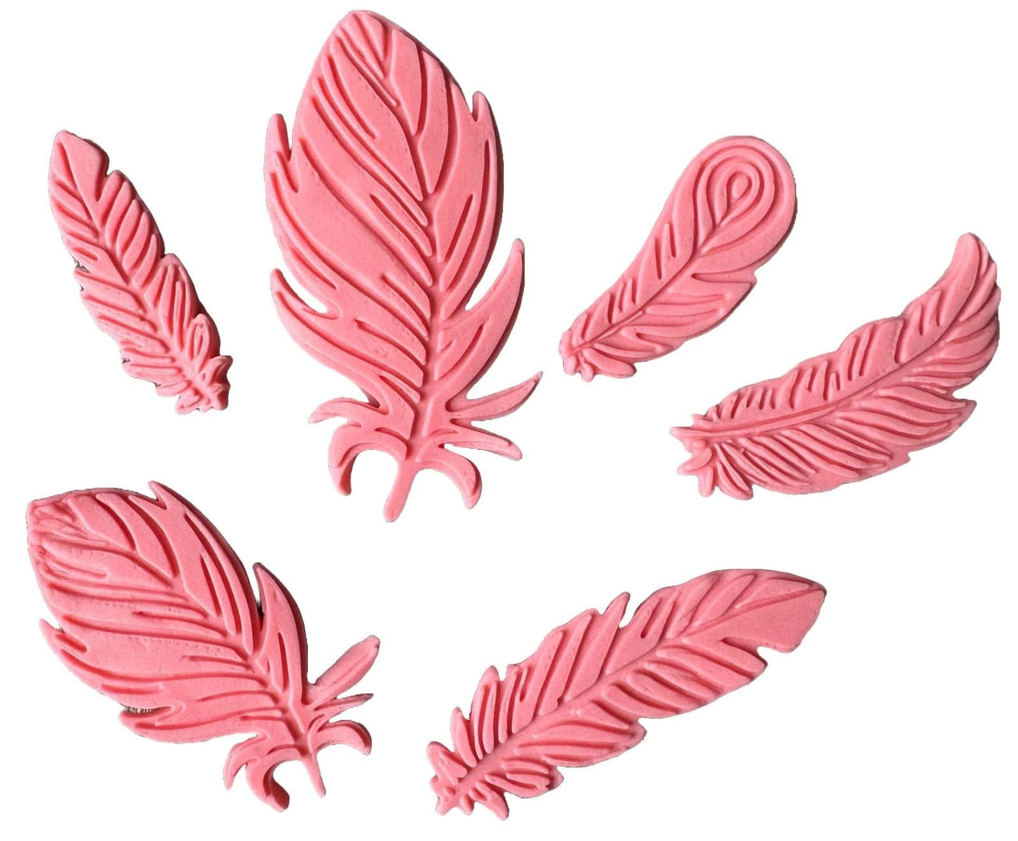 Set mit 6 essbaren Zuckerdekorationen, Pink Feathers Zuckerpastendekorationen Nati Shop