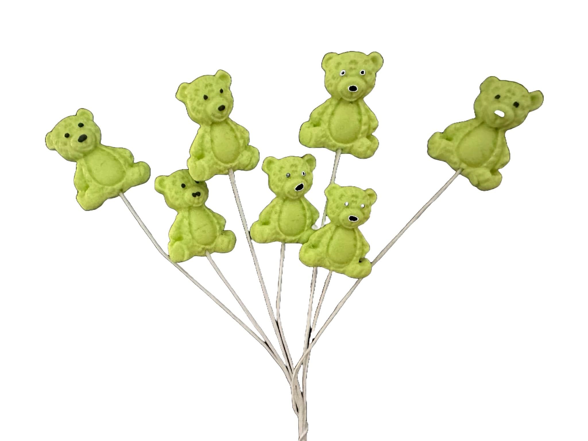 Set mit 7 essbaren Zuckerdekorationen, Grüne Teddybären Zuckerpastendekorationen Nati Shop