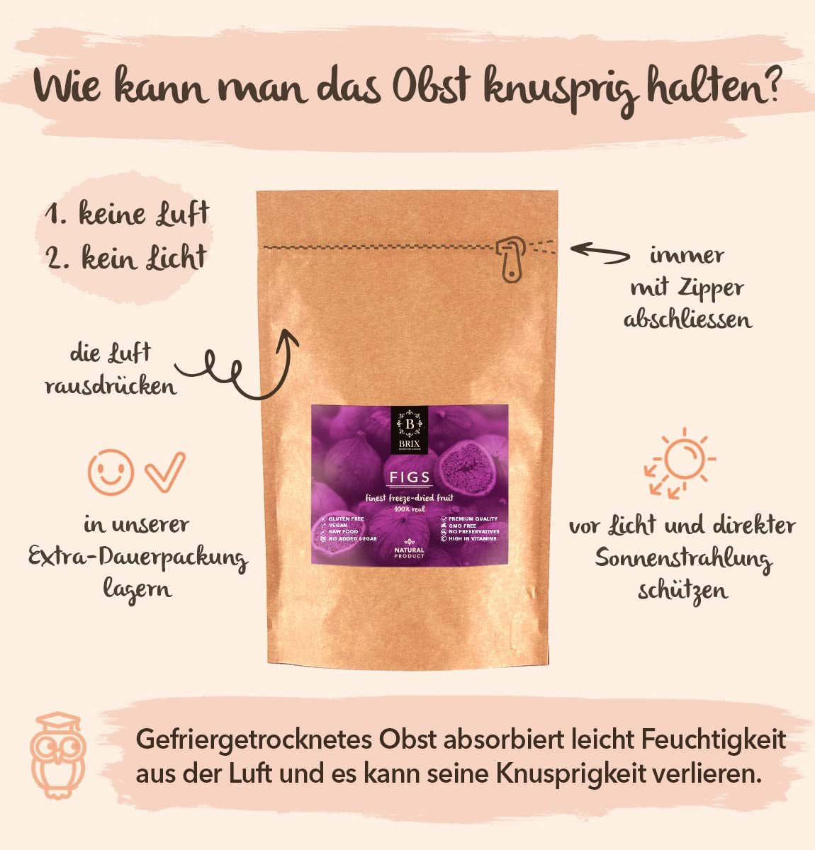 Gefriergetrocknete Feigen BRIX | Natürliche, getrocknete Feigen 95 g | Great Taste Award für Trockenfrüchte, getrocknet | GVO-frei, glutenfrei, vegan, ohne Vitamine. Naty Shop dehydrierte Produkte