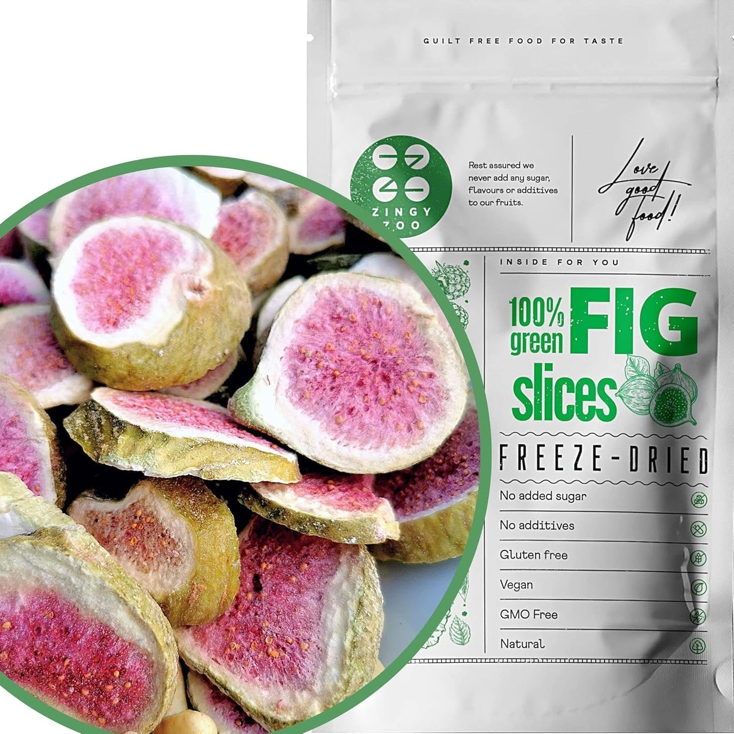 Gefriergetrocknete Feigen 100 % natürliche getrocknete Feigen | Ohne Zuckerzusatz. Gesunde gefriergetrocknete Süßigkeiten | Gefriergetrocknete Früchte Gefriergetrocknete Feigen | ZingyZoo (100g) Naty Shop dehydrierte Produkte 100 G (1 Packung)