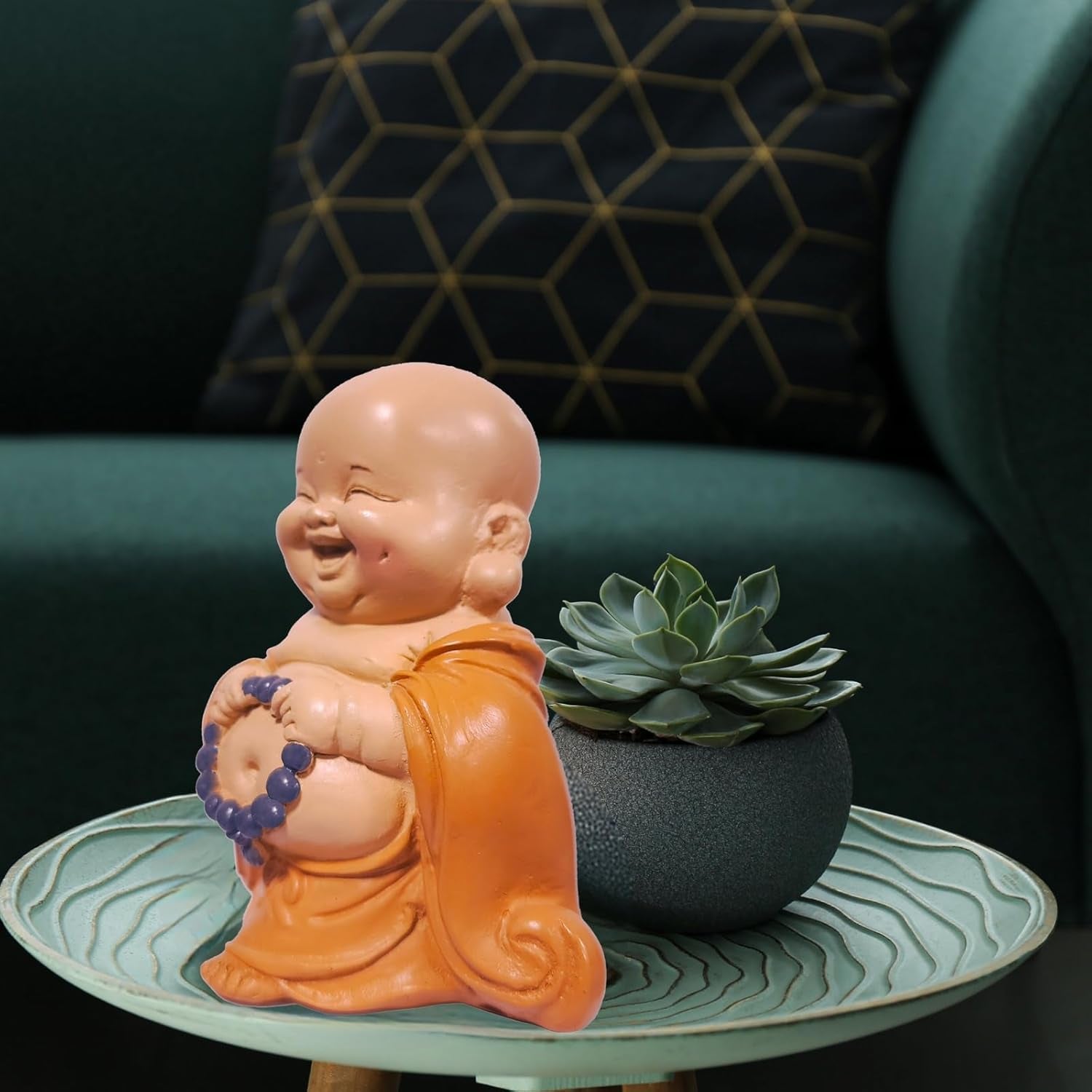 Lachende Buddha-Statue mit Rosenkranz – Inspirierende und fröhliche Figur – Glücksbringer voller Positivität – Niedliche und spirituelle Geschenkidee – H 10 cm – Zen'Light Statuen und Skulpturen Naty Shop