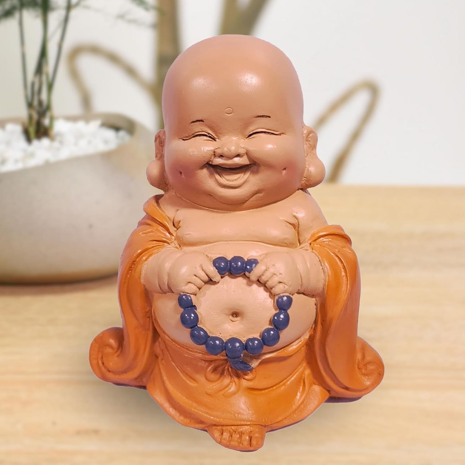 Lachende Buddha-Statue mit Rosenkranz – Inspirierende und fröhliche Figur – Glücksbringer voller Positivität – Niedliche und spirituelle Geschenkidee – H 10 cm – Zen'Light Statuen und Skulpturen Naty Shop