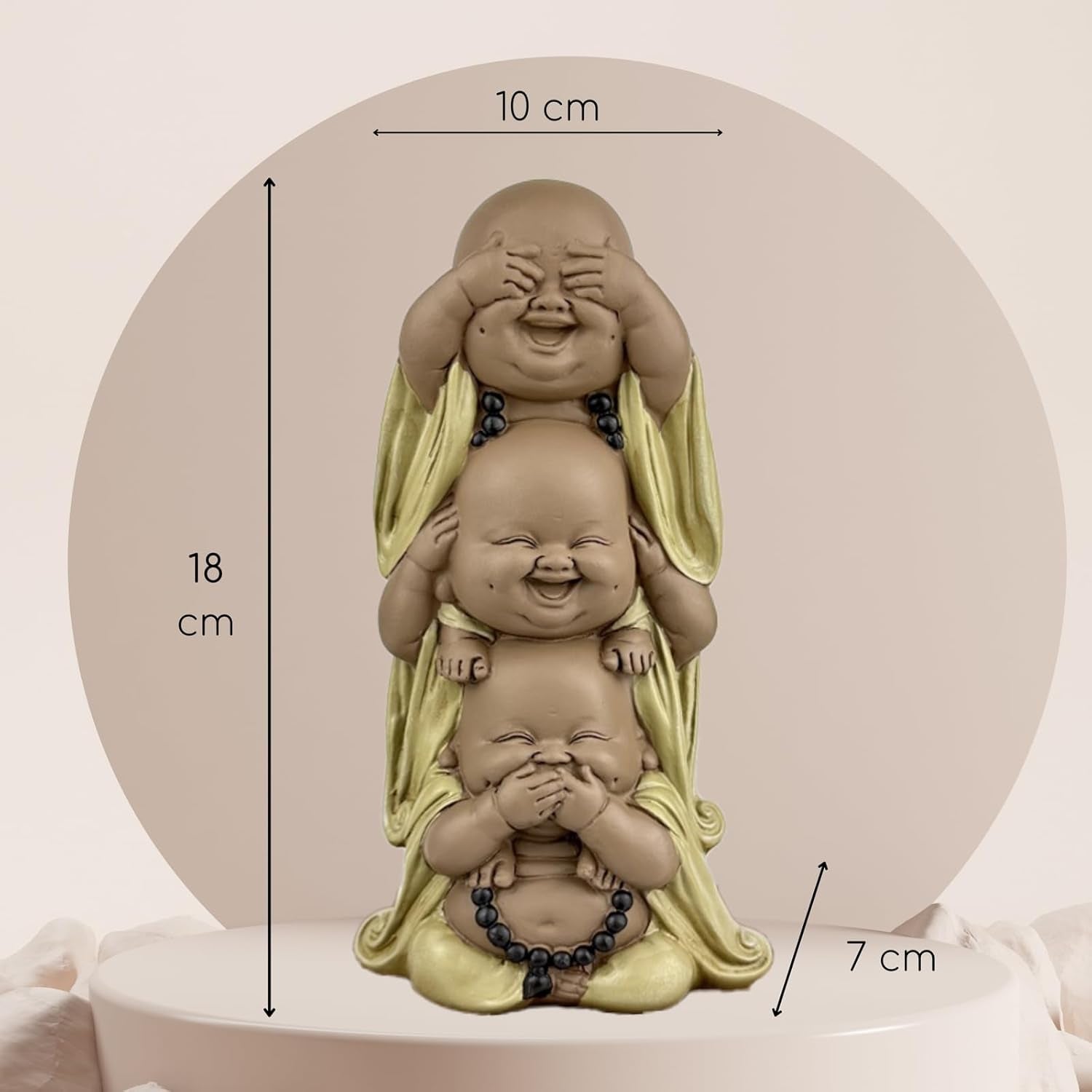 Statue 3 lachende Buddhas - Nichts sehen - Nichts hören - Nichts sagen - Baby Buddha Symbolisches Ensemble - Friedliche und freudige Stimmung - Zen-Dekor - H 18 cm - Zen'Light Statuetten und Skulpturen Naty Shop