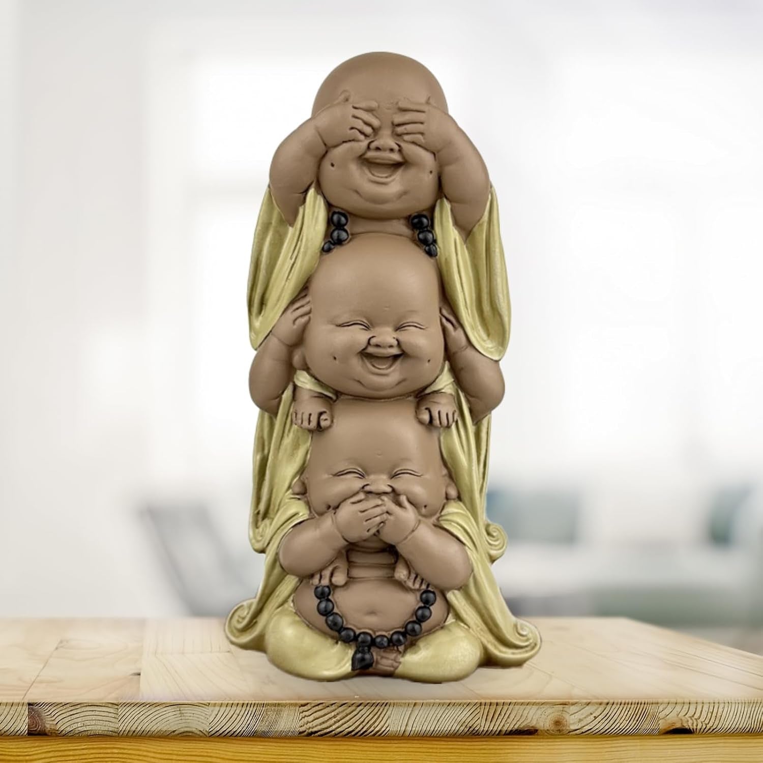 Statue 3 lachende Buddhas - Nichts sehen - Nichts hören - Nichts sagen - Baby Buddha Symbolisches Ensemble - Friedliche und freudige Stimmung - Zen-Dekor - H 18 cm - Zen'Light Statuetten und Skulpturen Naty Shop