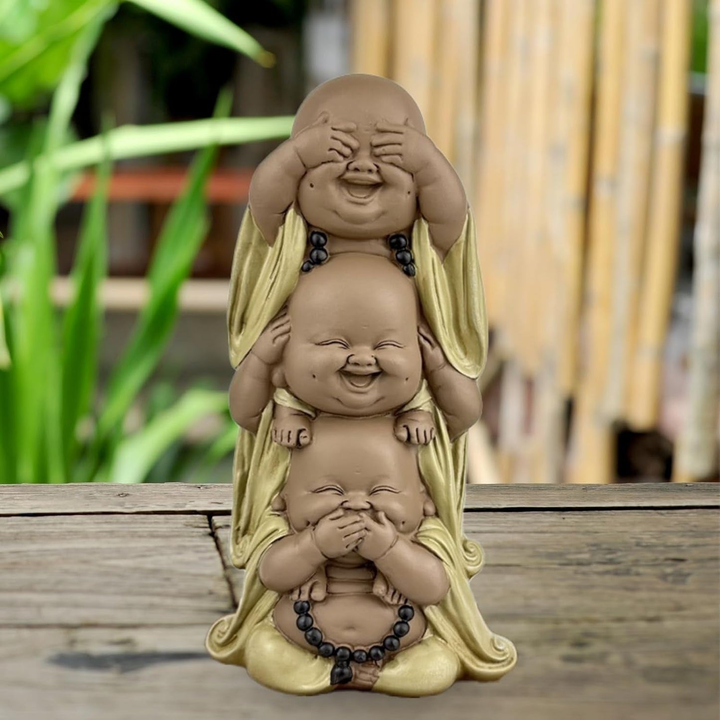 Statue 3 lachende Buddhas - Nichts sehen - Nichts hören - Nichts sagen - Baby Buddha Symbolisches Ensemble - Friedliche und freudige Stimmung - Zen-Dekor - H 18 cm - Zen'Light Statuetten und Skulpturen Naty Shop