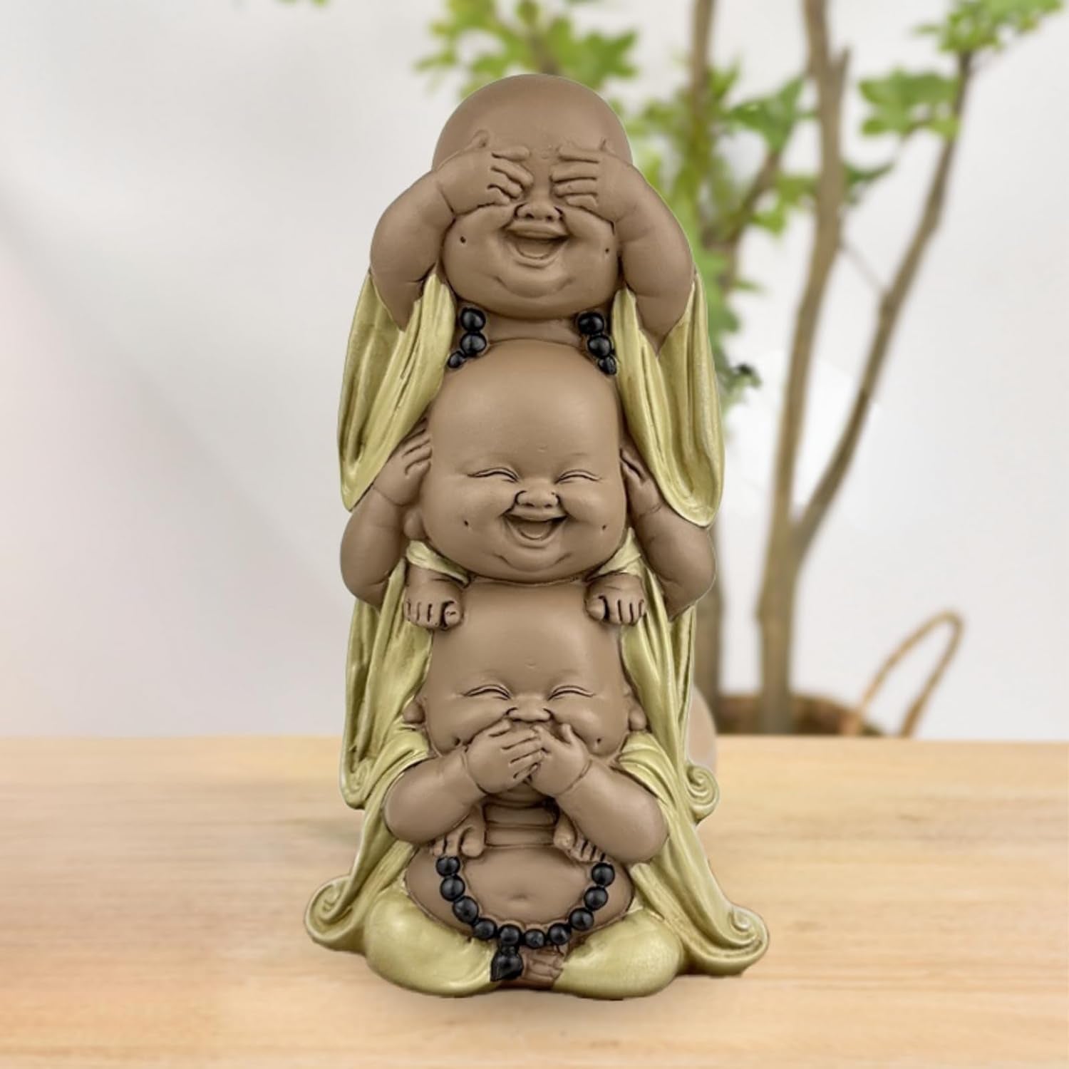 Statue 3 lachende Buddhas - Nichts sehen - Nichts hören - Nichts sagen - Baby Buddha Symbolisches Ensemble - Friedliche und freudige Stimmung - Zen-Dekor - H 18 cm - Zen'Light Statuetten und Skulpturen Naty Shop