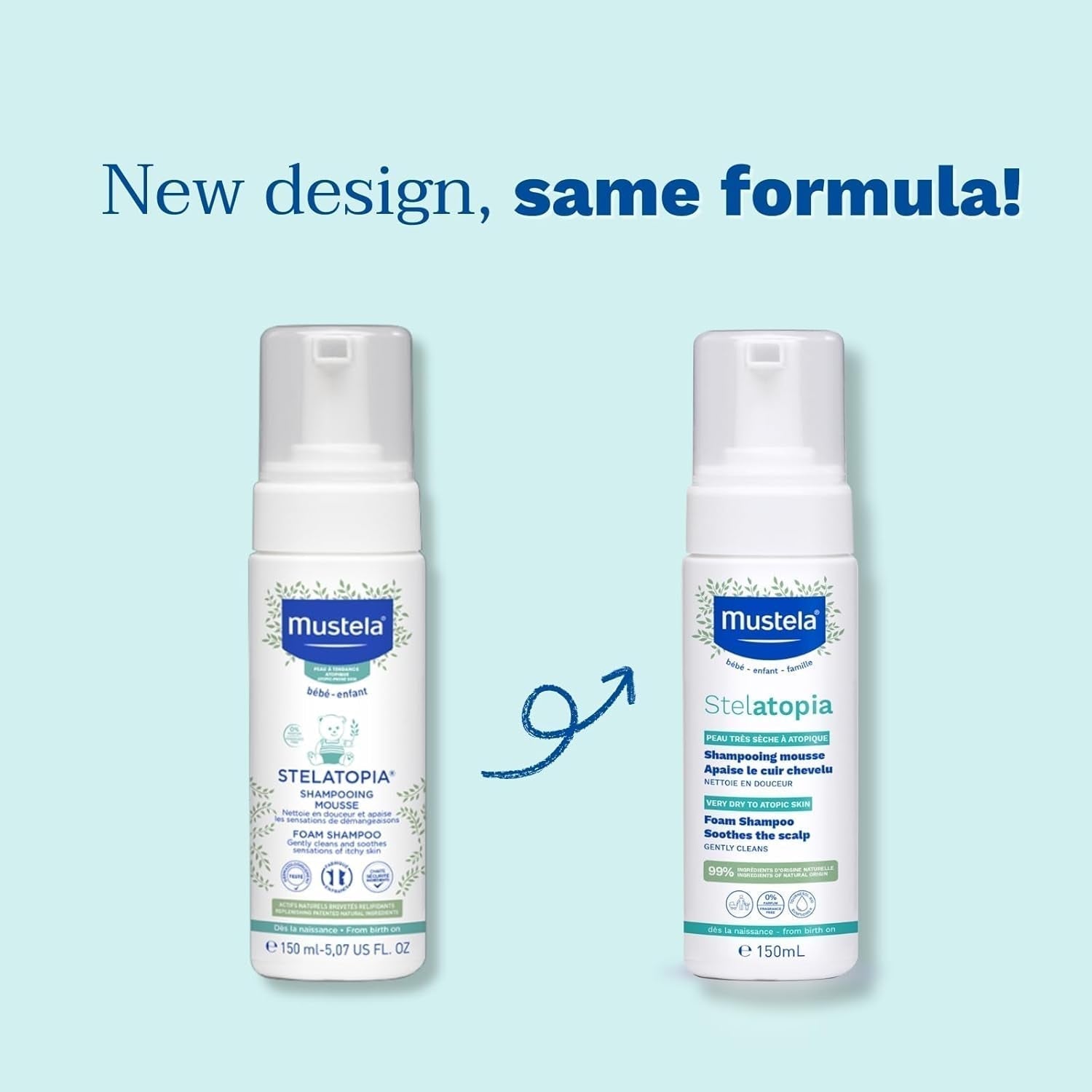 Stelatopia Shampoo Mousse für Kopfhaut mit extremer Trockenheit oder atopischer Dermatitis, Haare, Babys, Kinder, die ganze Familie – reduziert Rötungen und Juckreiz (150 ml) Kinder – Bade- und Hautpflege Naty Shop