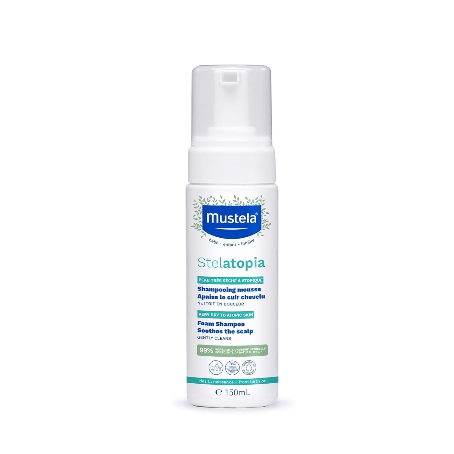 Stelatopia Shampoo Mousse für Kopfhaut mit extremer Trockenheit oder atopischer Dermatitis, Haare, Babys, Kinder, die ganze Familie – reduziert Rötungen und Juckreiz (150 ml) Kinder – Bade- und Hautpflege Naty Shop 150 ml (1 Packung)