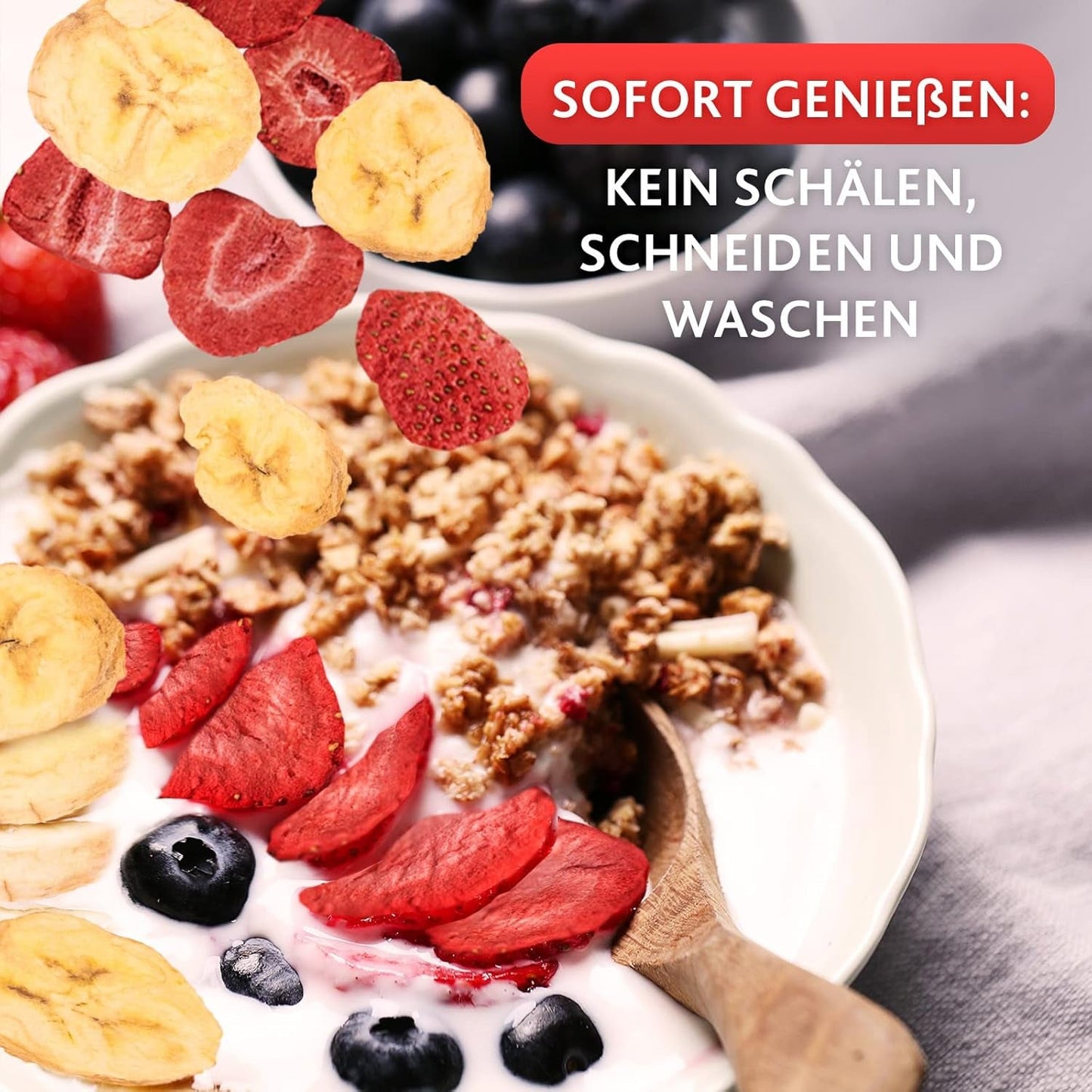 Erdbeer-Bananen-Mix 200g – gefriergetrocknete Erdbeeren und gefriergetrocknete Bananen als leckerer Snack im Beutel. Dehydrierte Produkte Naty Shop