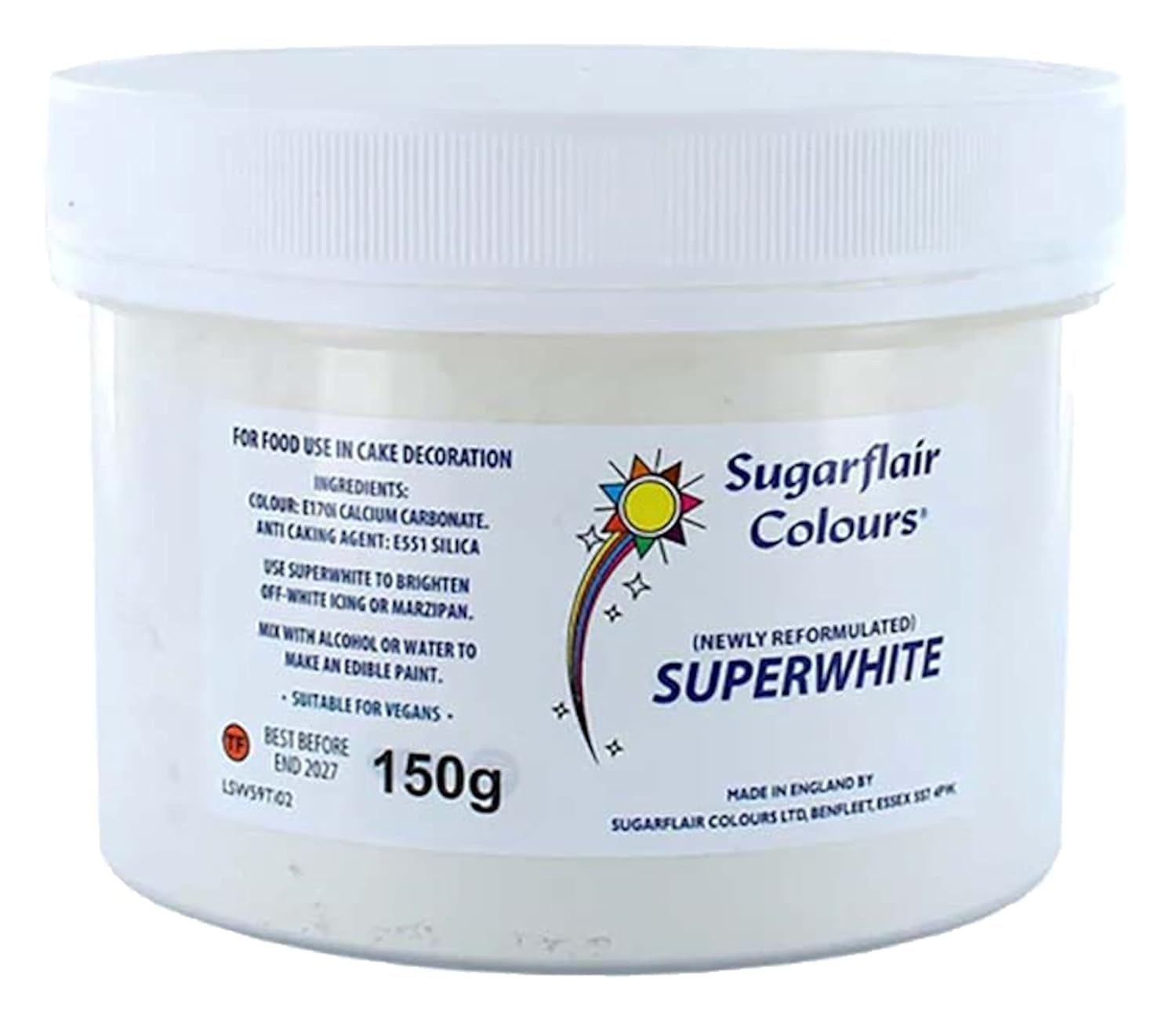 Sugarflair Superwhite Icing Whitener, Royal Icing Whitener, extra weißere essbare Lebensmittelfarbe – 150 g Naty Shop Sugarpaste Standardtitel