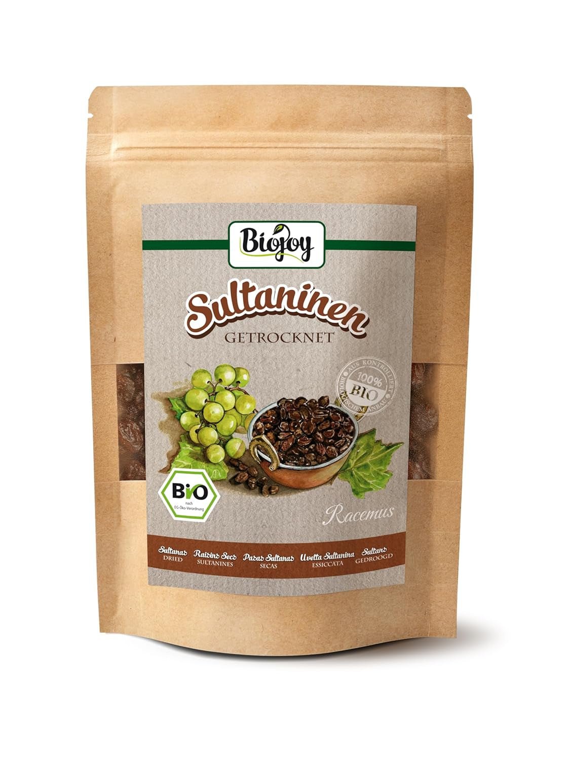 Biojoy-Sultaninen (500 g), getrocknet und ungeschwefelt Naty Shop dehydrierte Produkte 250 g