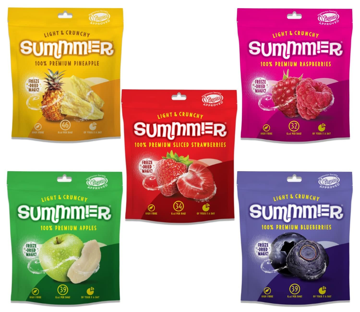 Gefriergetrocknete Summmer-Erdbeeren – 5er-Pack – Zuckerfrei, 100 % natürlich, köstliche knusprige Snacks für Kinder und Erwachsene, ideal für Müsli und Lunchboxen (55 g). Dehydrierte Produkte von Naty Shop, 5er-Packung
