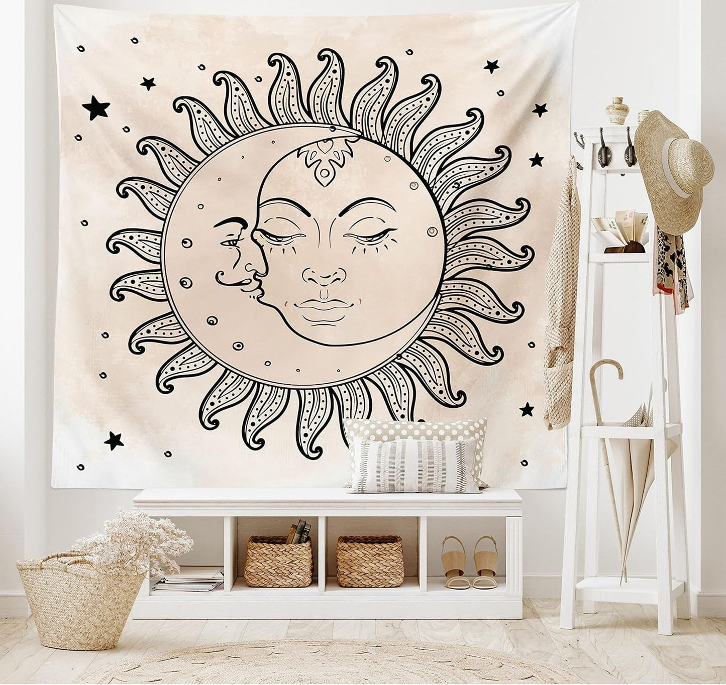 Wandteppich Abakuhaus Fernweh Tier Weltkarte Zeichnungen Zuhause – Accessoires und Dekorationen Naty Shop Anthrazitgrau Tan 230 L x 140 B cm