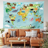 Wandteppich Abakuhaus Fernweh Tierkarte der Welt Zeichnungen Zuhause – Accessoires und Dekorationen Naty Shop