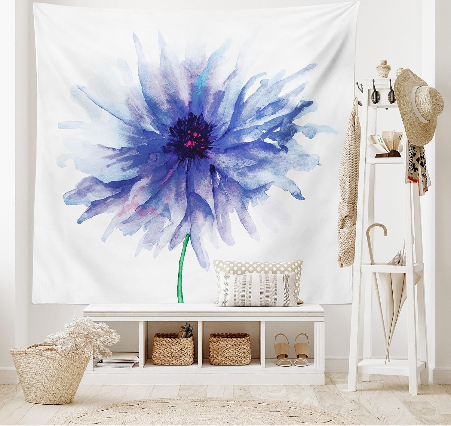 Wandteppich Abakuhaus Fernweh Tier Weltkarte Zeichnungen Zuhause – Accessoires und Dekorationen Naty Shop Marineblau Weiß 230 L x 140 B cm