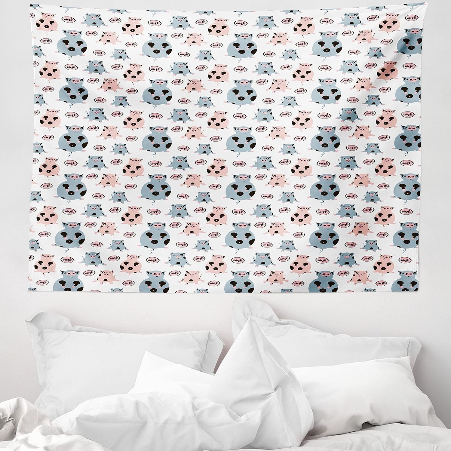 Wandteppich Abakuhaus Fernweh Tierkarte der Welt Zeichnungen Zuhause – Accessoires und Dekorationen Naty Shop Grau Blau 150L x 110B cm