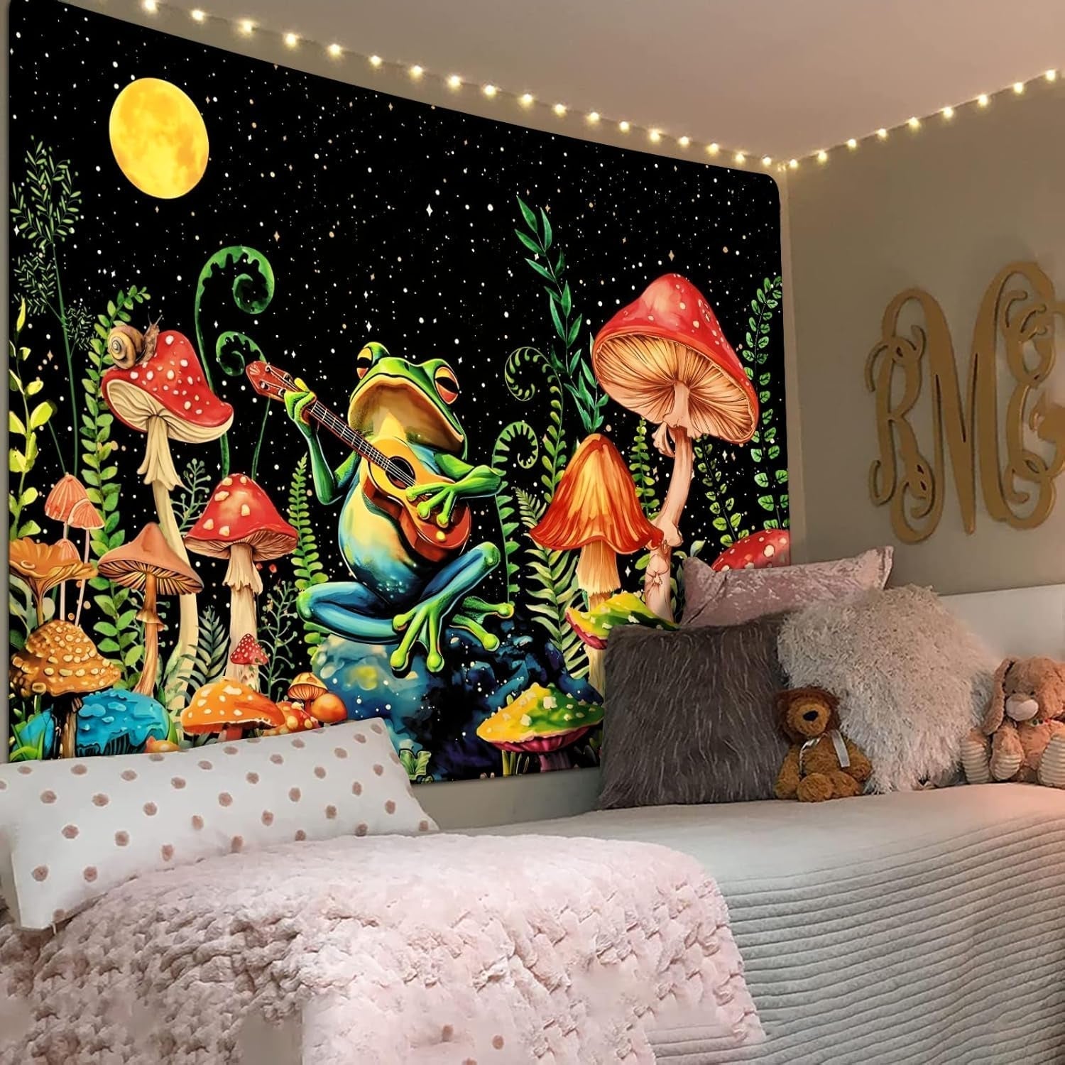 Tapisserie Alishomtll Frosch Pilz Mond Sterne bunt Zuhause – Accessoires und Dekorationen Naty Shop