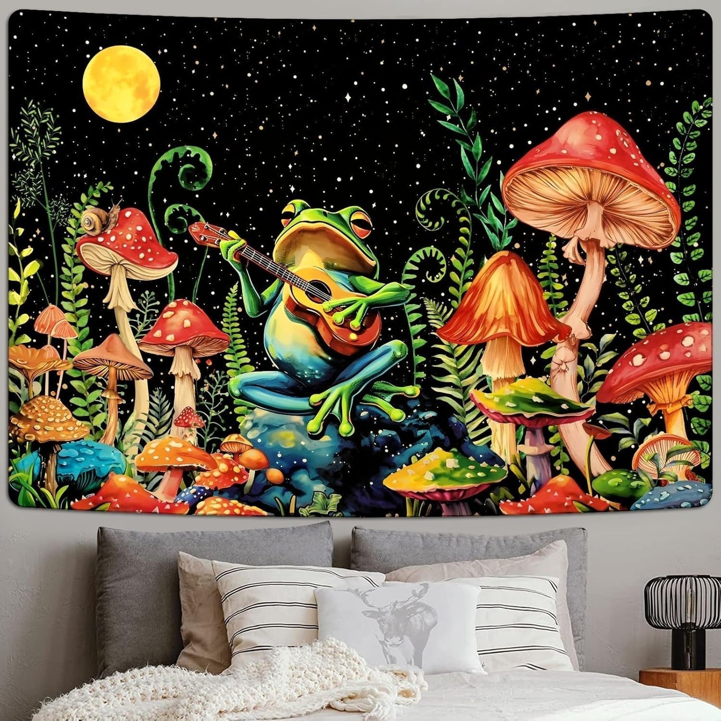 Tapisserie Alishomtll Frosch Pilz Mond Sterne bunt Zuhause – Accessoires und Dekorationen Naty Shop