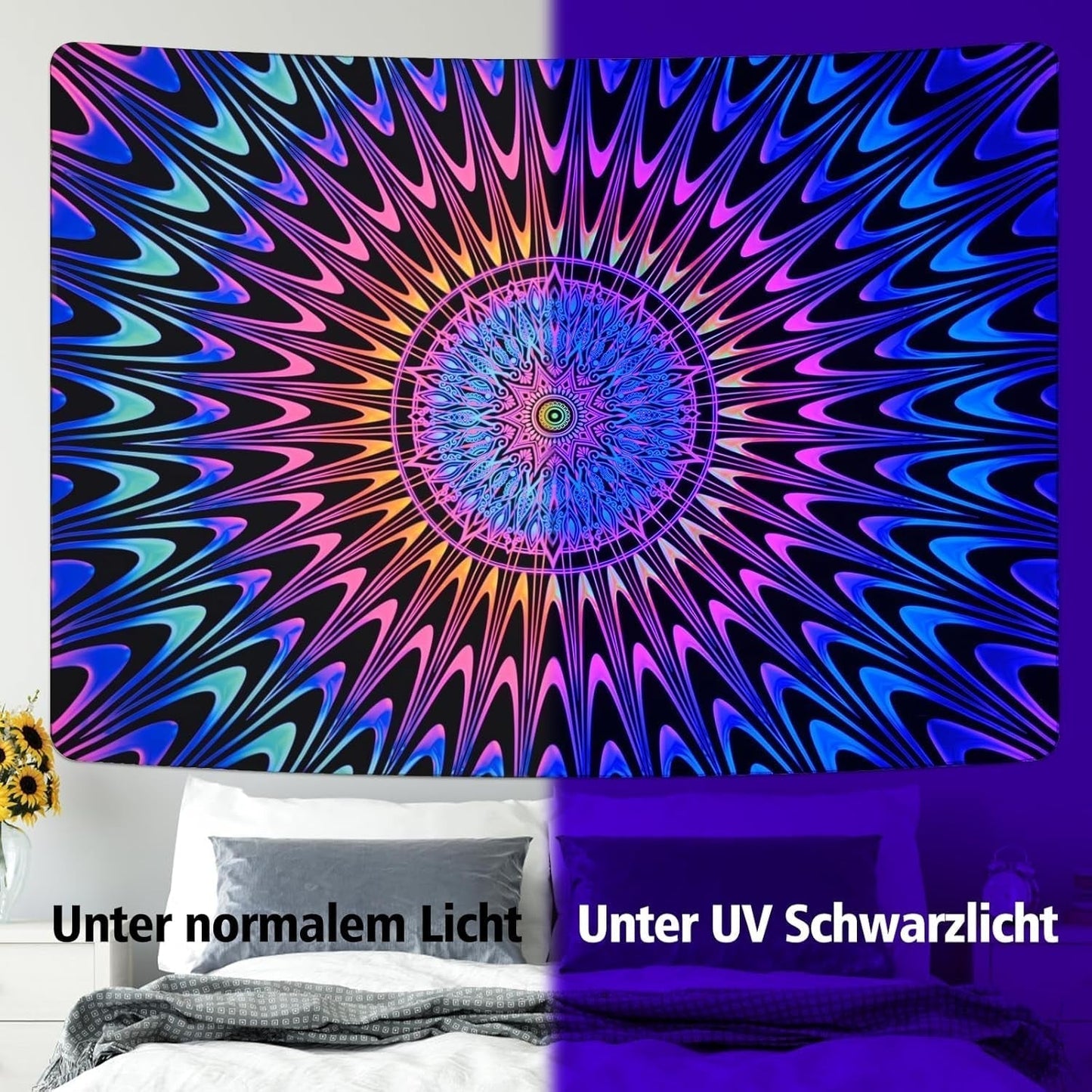 Gobelin Alishomtll farbiges Mandala Schwarzlichtkunst Zuhause – Accessoires und Dekorationen Naty Shop