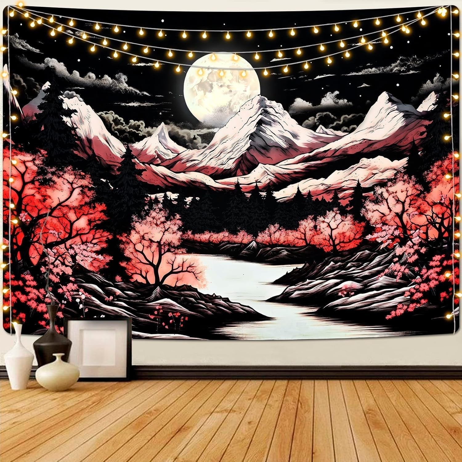 Tapisserie Alishomtll Bergszene Mond Wald Berge Zuhause – Accessoires und Dekorationen Naty Shop Multi 210 L x 150 B cm