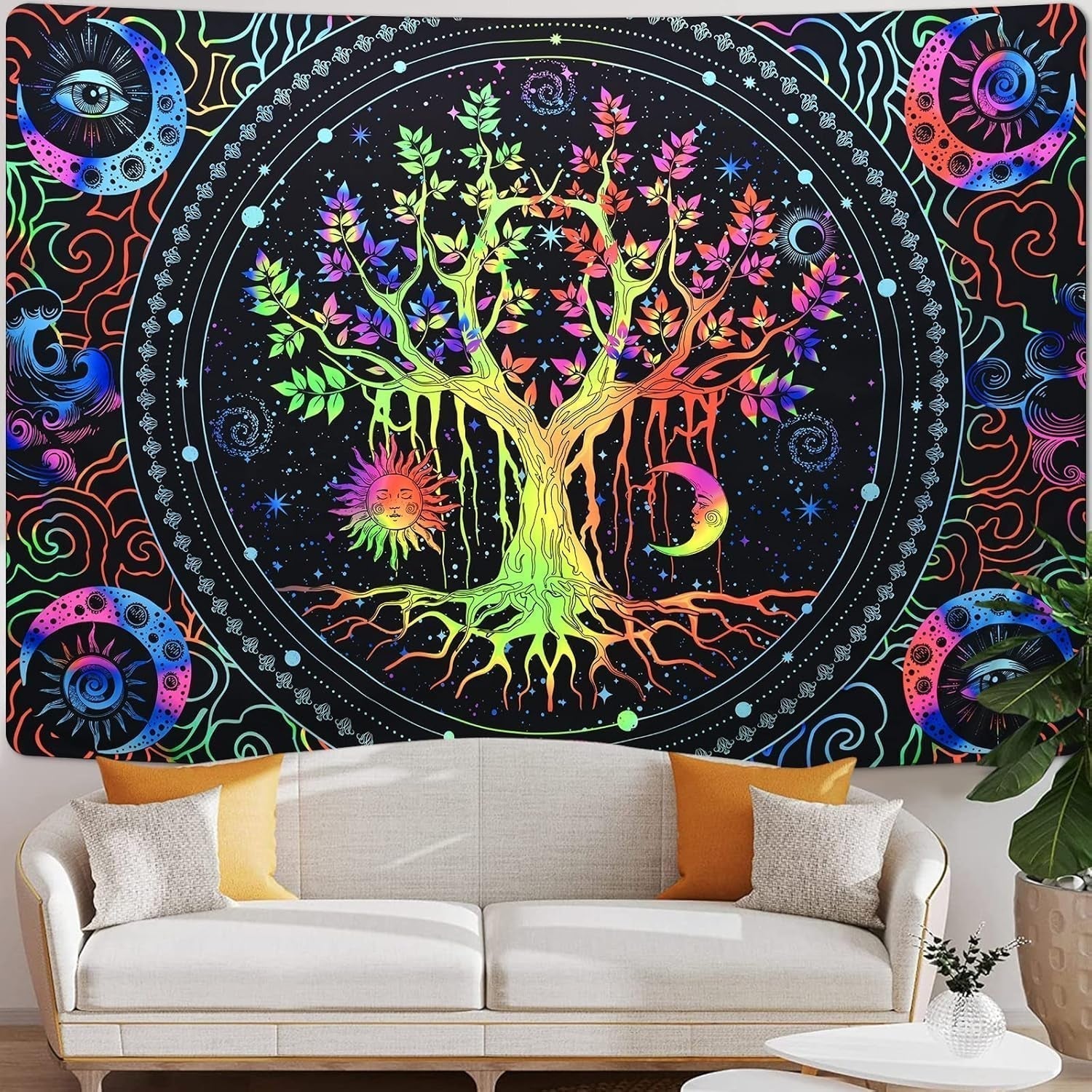 Tapisserie Alishomtll Baumleben fluoreszierende Sonne und Mond Zuhause – Accessoires und Dekorationen Naty Shop