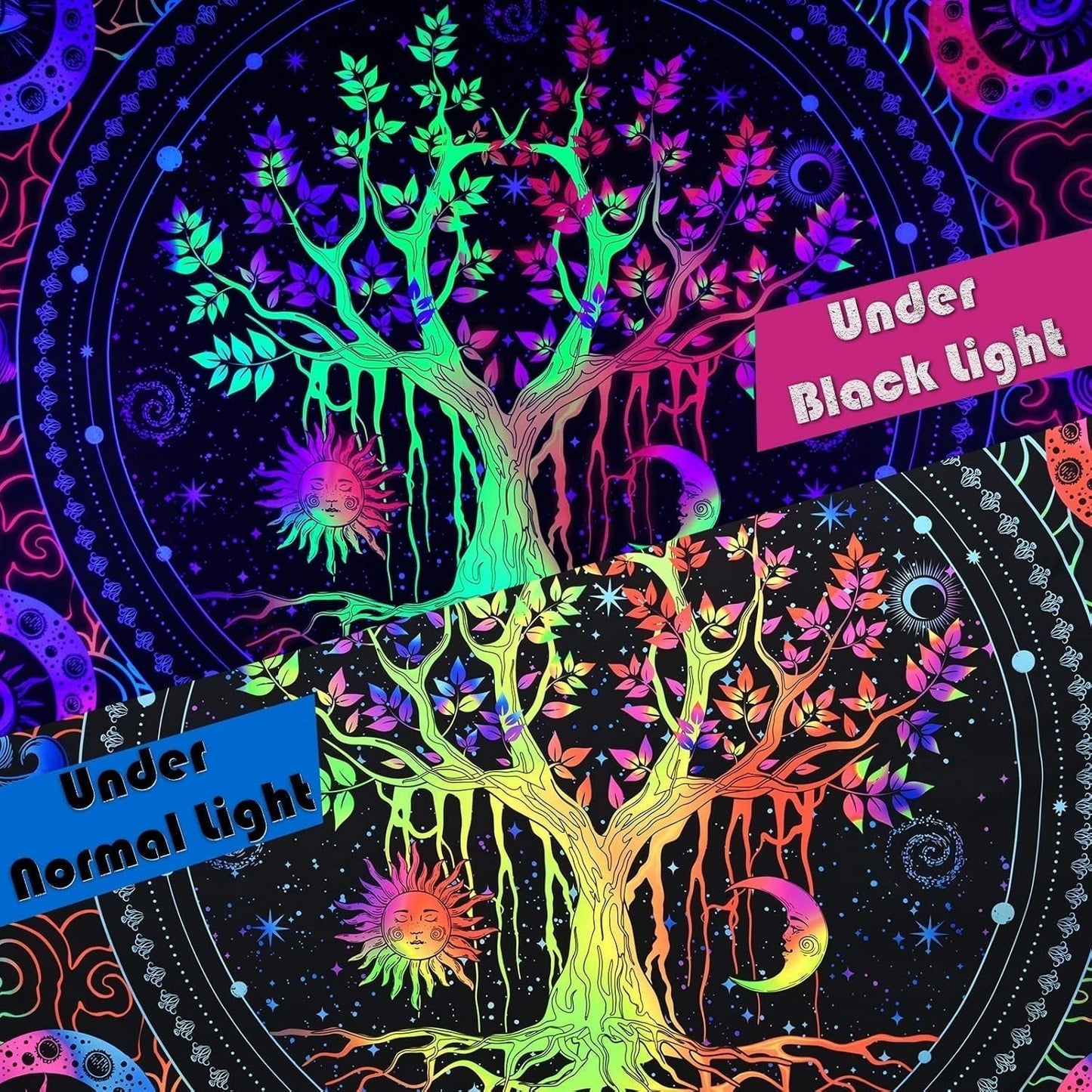 Tapisserie Alishomtll Baumleben fluoreszierende Sonne und Mond Zuhause – Accessoires und Dekorationen Naty Shop