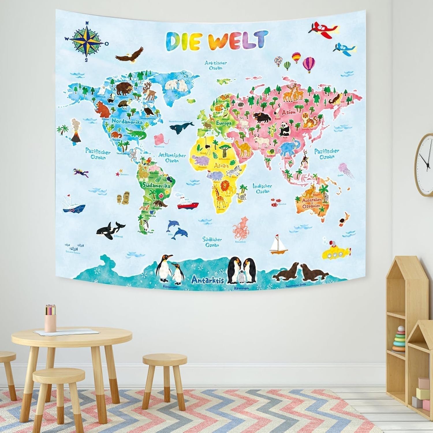 Bashom Wandteppich Deutsche Tierweltkarte für Kinder Zuhause - Accessoires und Dekorationen Naty Shop