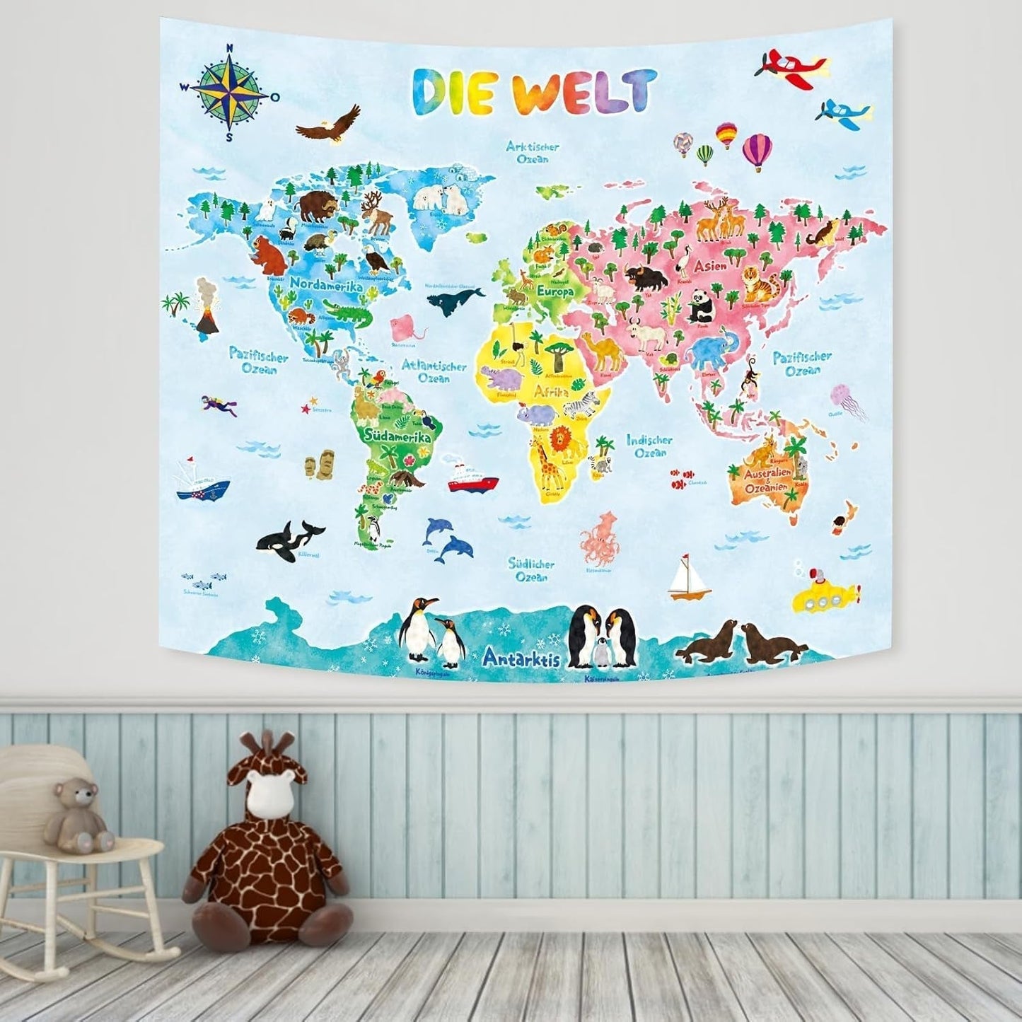 Bashom Wandteppich Deutsche Tierweltkarte für Kinder Zuhause - Accessoires und Dekorationen Naty Shop