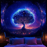 Baum-Wandteppich, Schwarzlicht-Raumästhetik, Zuhause – Accessoires und Dekorationen, Naty Shop, Schwarzlicht-Raum, 152,4 L x 129,5 B cm