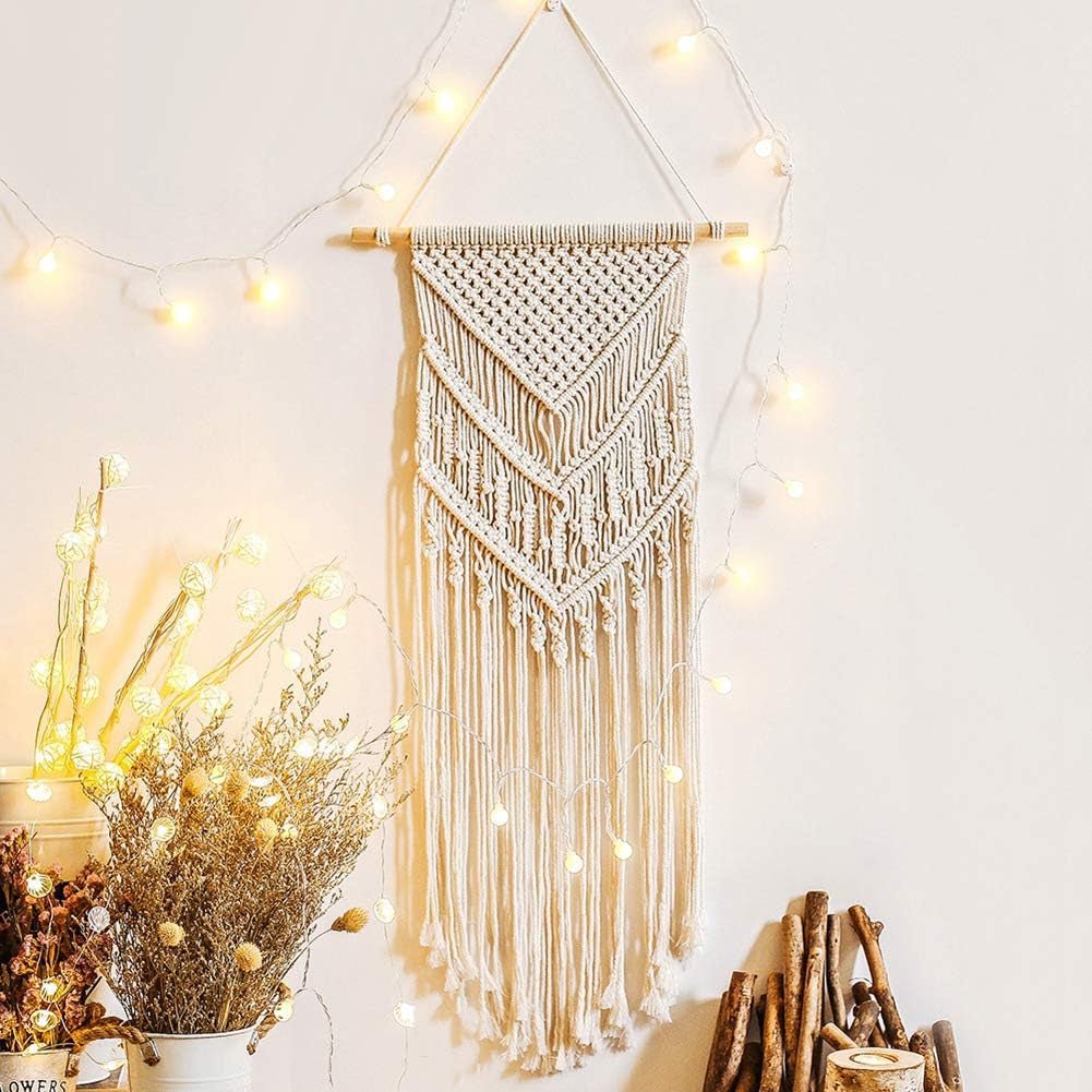 Deko-Wandteppich, Traumfänger, gewebt, weiße Wanddekoration, Zuhause – Accessoires und Dekorationen, Naty Shop, dreieckige Quasten