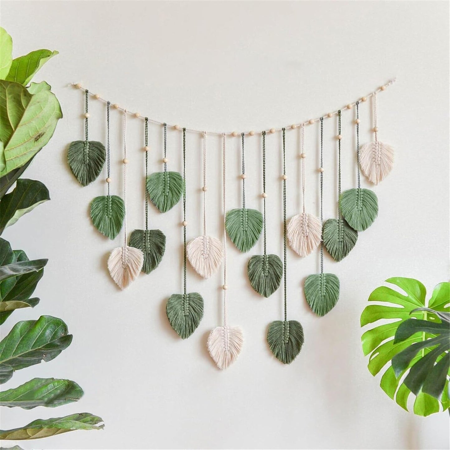 Großer Deko-Wandteppich mit gewebten Perlen und Blättern aus Holz. Startseite – Accessoires und Dekorationen Naty Shop Standardtitel