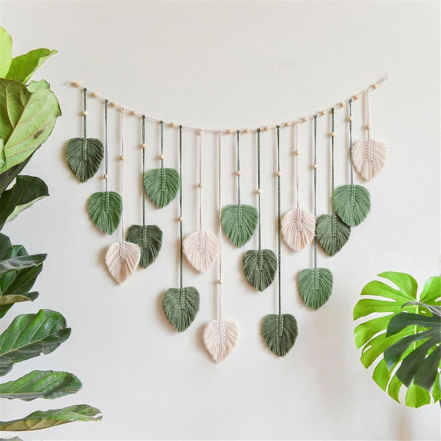Großer Deko-Wandteppich mit gewebten Perlen und Blättern aus Holz. Startseite – Accessoires und Dekorationen Naty Shop Standardtitel
