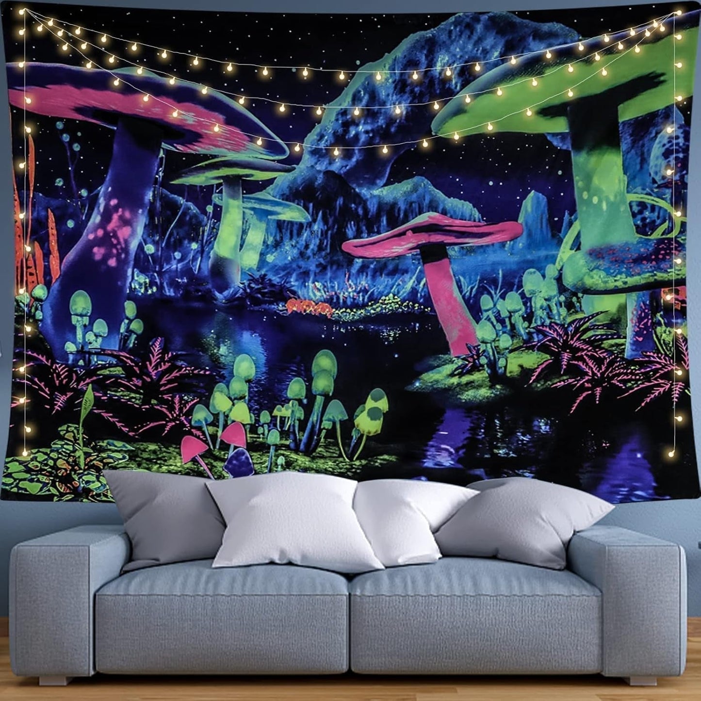 Wandteppich Dremisland Schwarzlichtpilz psychedelisch reaktive Galaxiewand Zuhause – Accessoires und Dekorationen Naty Shop