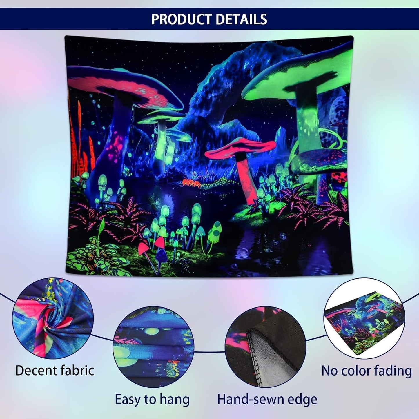 Wandteppich Dremisland Schwarzlichtpilz psychedelisch reaktive Galaxiewand Zuhause – Accessoires und Dekorationen Naty Shop