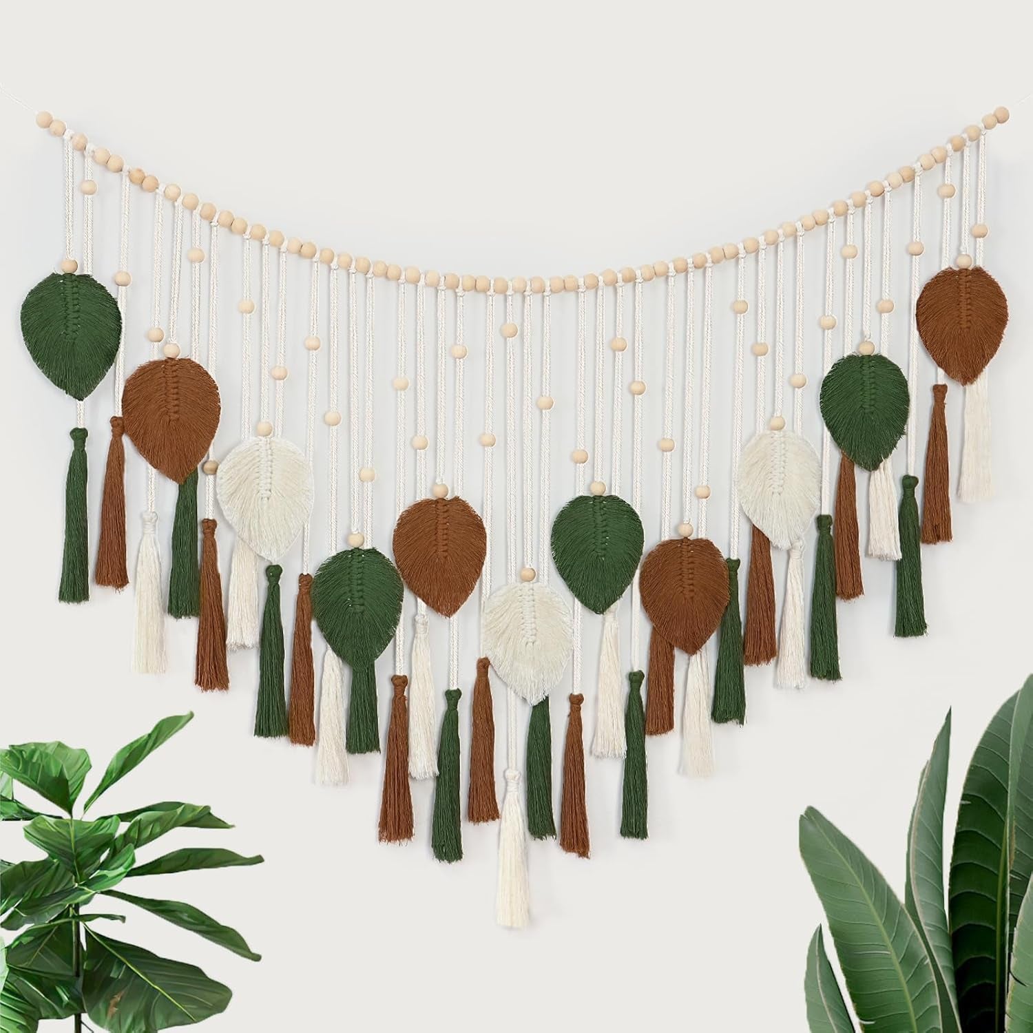 Dremisland Wandteppich, große beige-grüne Blätter, Quasten, Zuhause – Accessoires und Dekorationen, Naty Shop Coffee