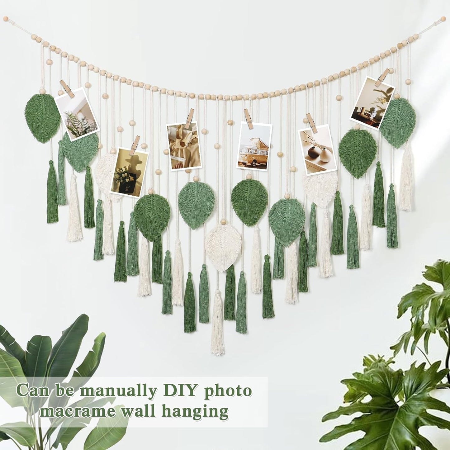 Dremisland Wandteppich, groß, beige, grüne Blätter, Quasten, Zuhause – Accessoires und Dekorationen, Naty Shop