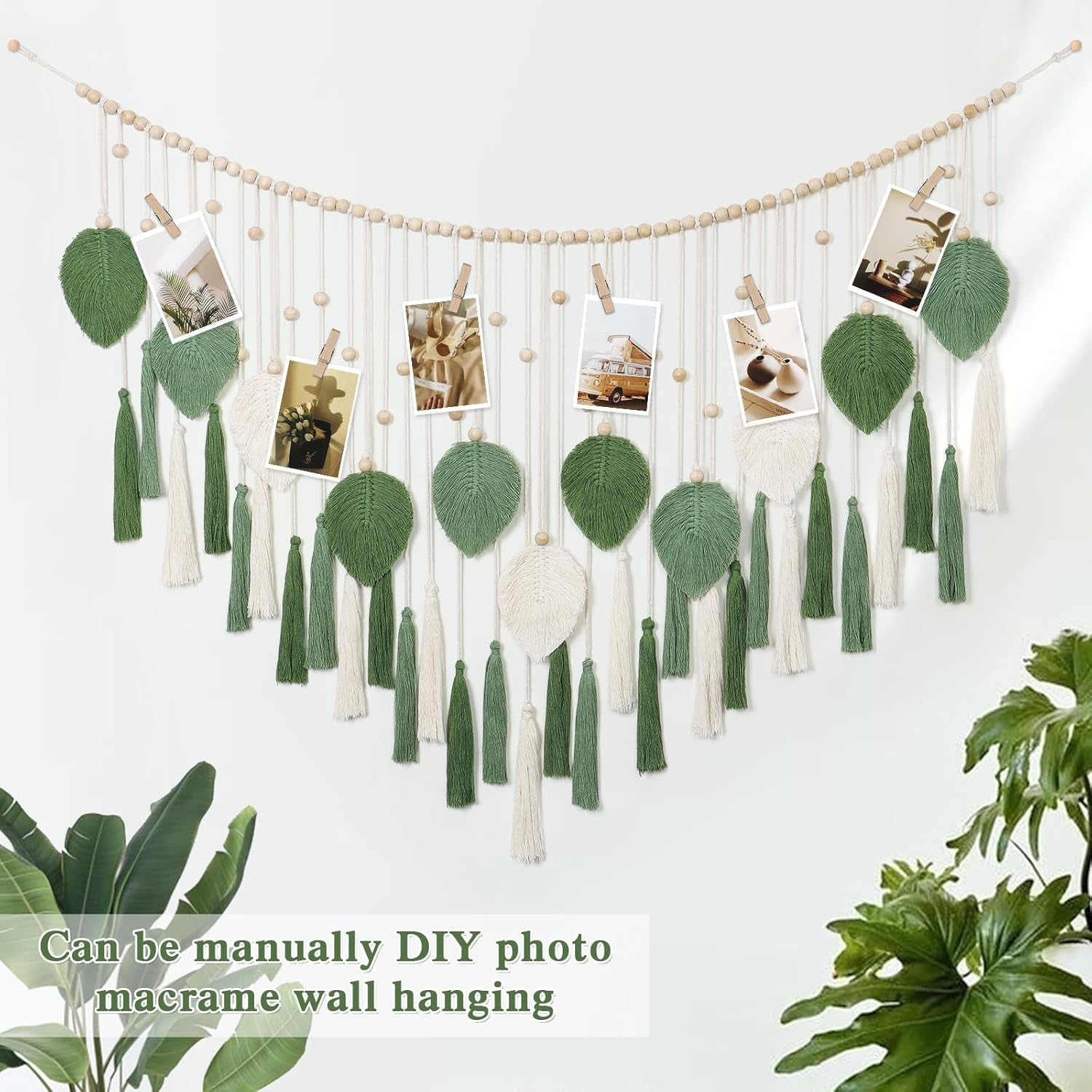 Dremisland Wandteppich, groß, beige, grüne Blätter, Quasten, Zuhause – Accessoires und Dekorationen, Naty Shop