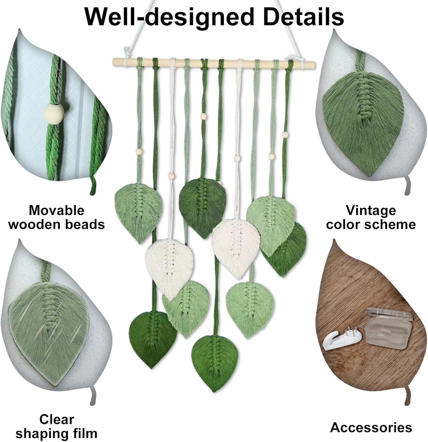 Handgefertigter Wandteppich-Haken mit Blättern für den Raum Zuhause – Accessoires und Dekorationen Naty Shop