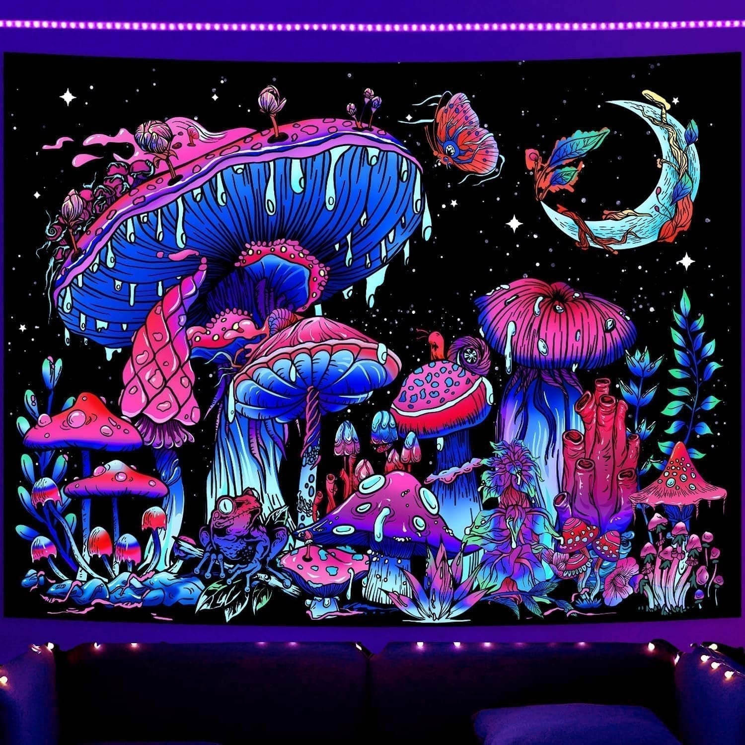 Wandteppich Galaxie Schwarzlicht Sternenhimmel Reaktiv Blau Zuhause – Accessoires und Dekorationen Naty Shop Pilz 200 L x 150 B cm
