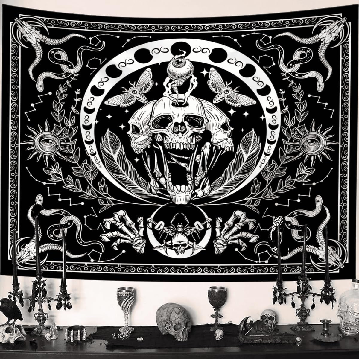 Wandteppich Gothic-Halloween-Banner schwarz weiß Zuhause - Accessoires und Dekorationen Naty Shop