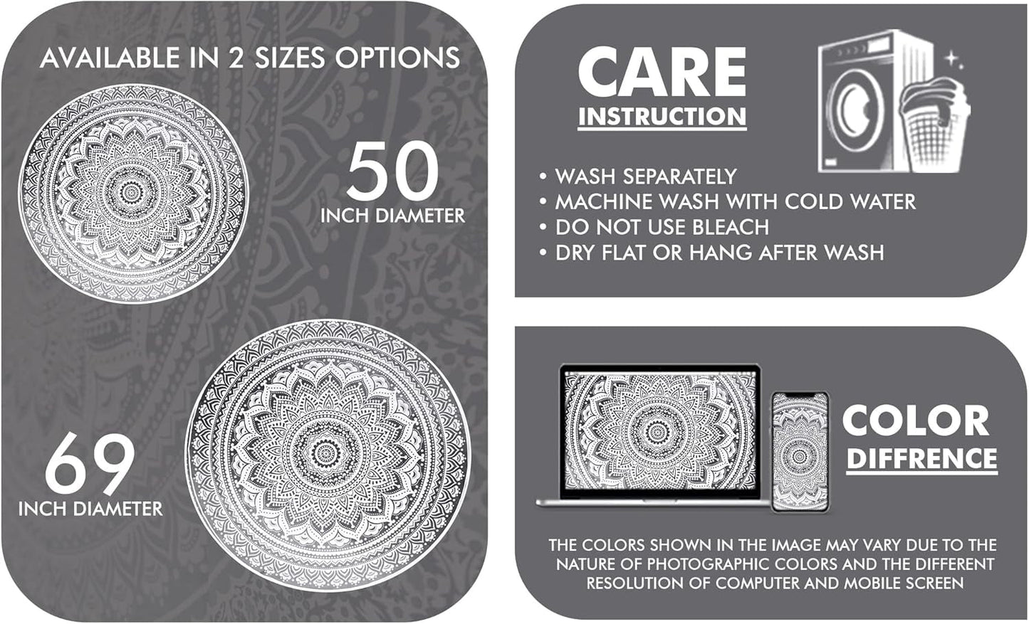 Gobelin Indien Strandtuch rund Mandala Hippiegroß indisch Zuhause - Accessoires und Dekorationen Naty Shop