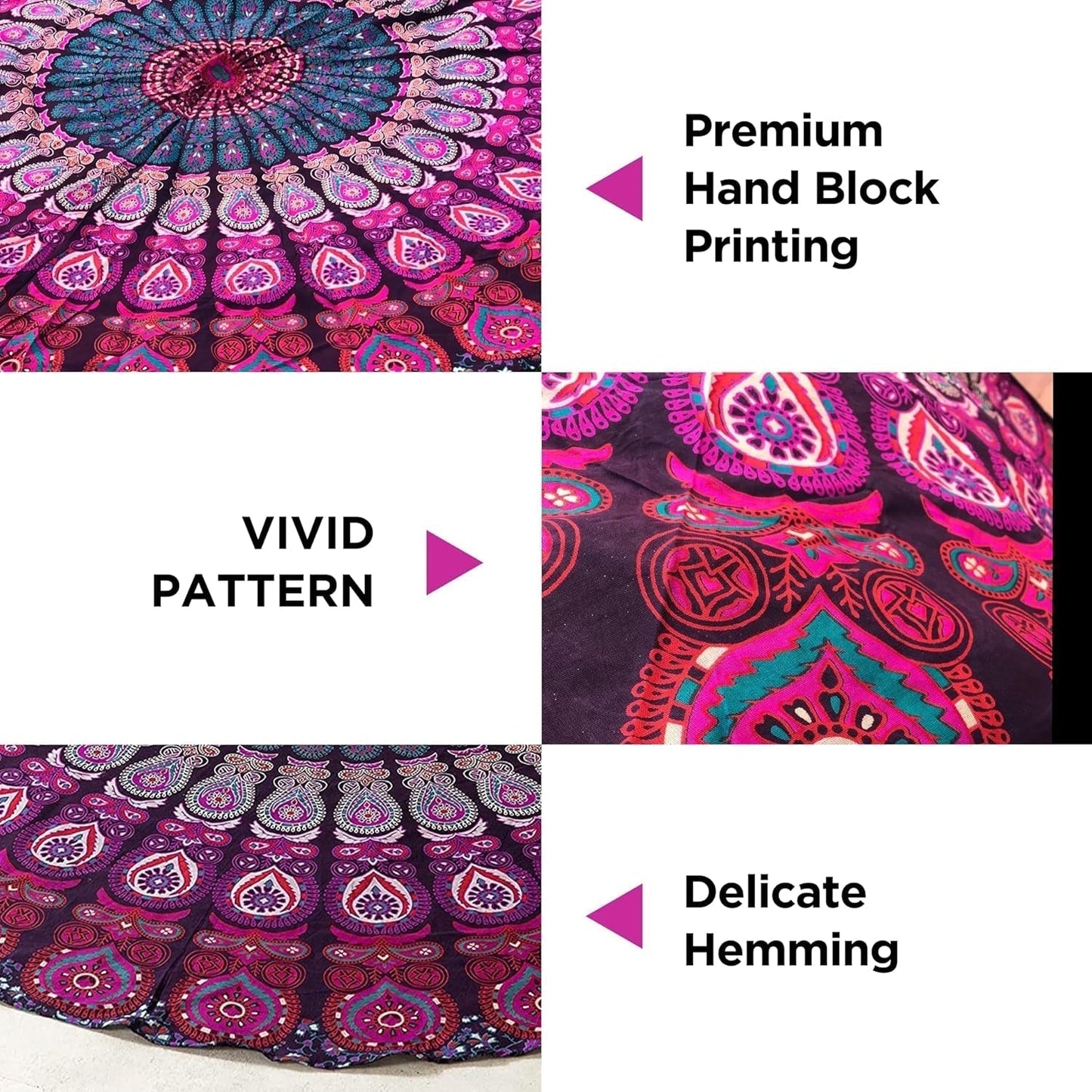 Indischer Wandteppich, Strandtuch, rund, Mandala, Hippie, violett, Zuhause – Accessoires und Dekorationen, Naty Shop