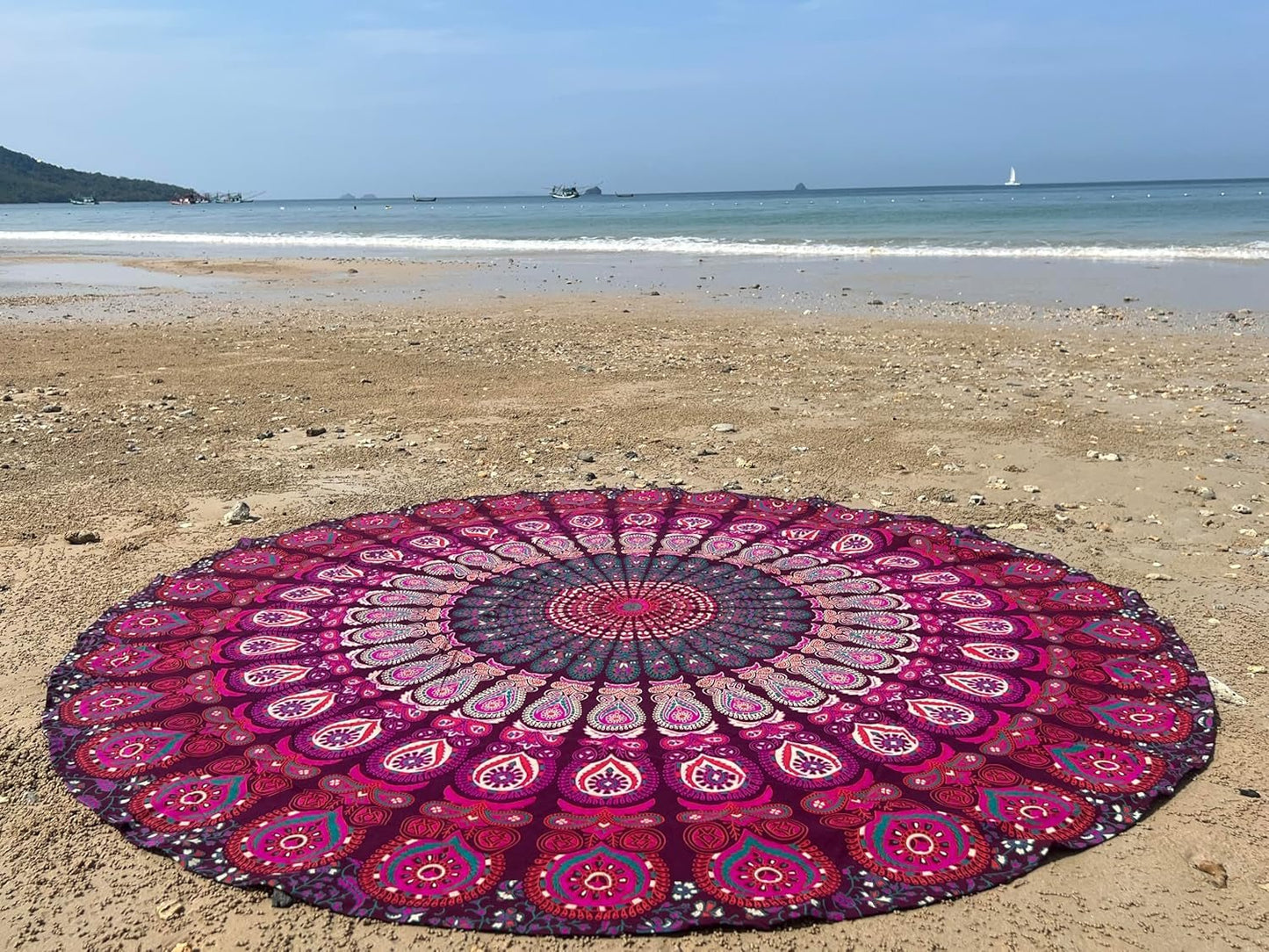 Indischer Wandteppich, Strandtuch, rund, Mandala, Hippie, violett, Zuhause – Accessoires und Dekorationen, Naty Shop
