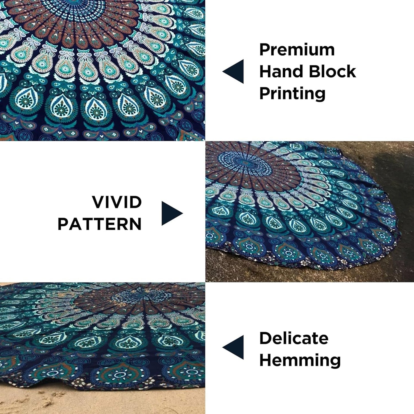 Indischer Wandteppich, Strandtuch, rund, Mandala, Hippie, groß, Indian Home – Accessoires und Dekorationen, Naty Shop