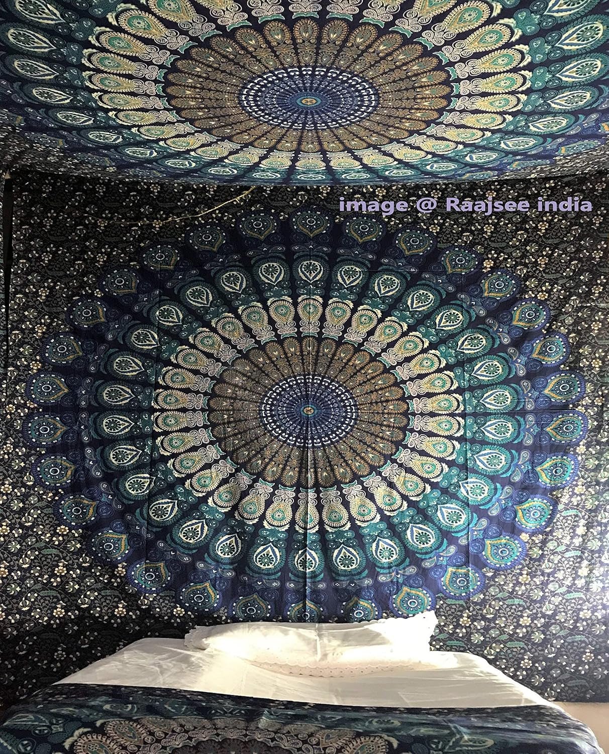 Indischer Wandteppich psychedelisches Mandala blau türkiser Elefant Zuhause – Accessoires und Dekorationen Naty Shop