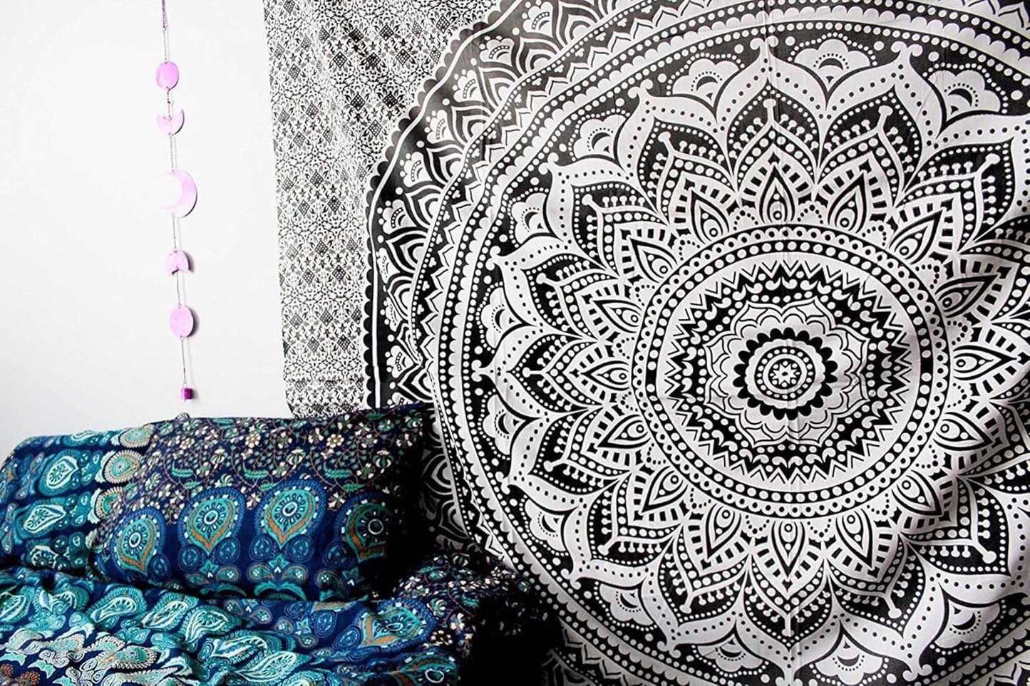 Indischer Wandteppich psychedelisches Mandala schwarz weiß India Home - Accessoires und Dekorationen Naty Shop